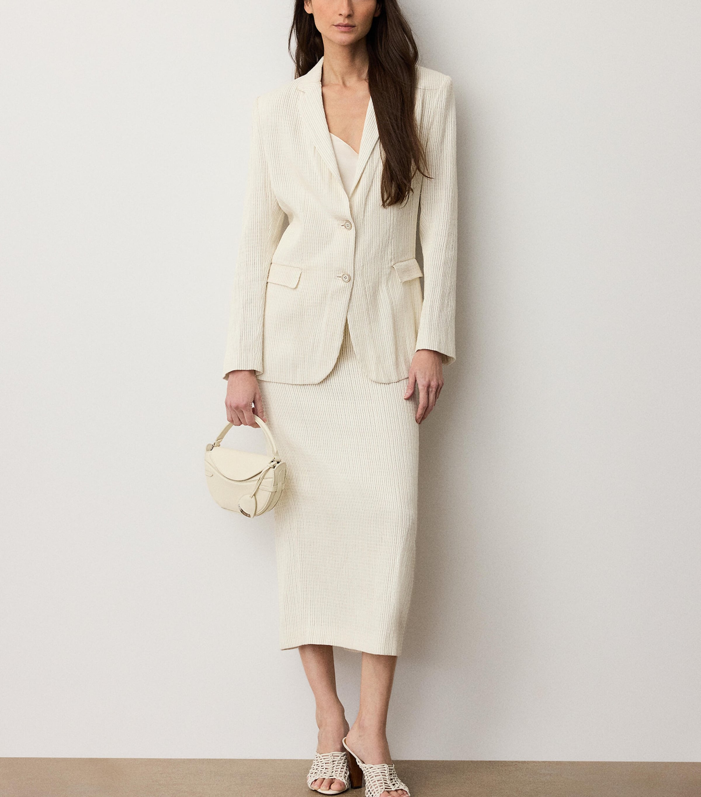 Ralph Lauren Collection Womens Leather Regena Midi Skirt Cream Image 2