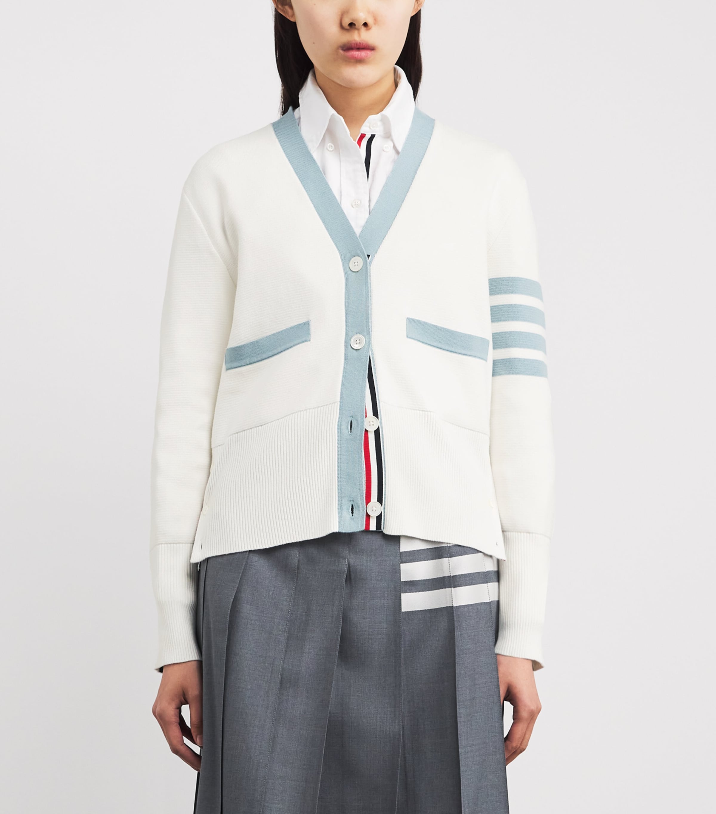 Thom Browne Womens Cotton Milano 4-Bar Cardigan White Image 4