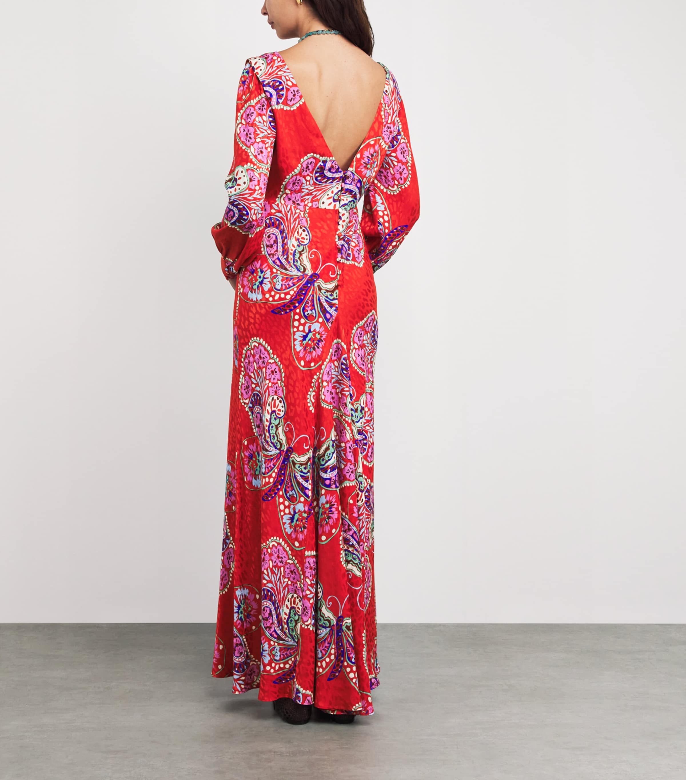 Rixo Womens Floral Marni Maxi Dress Bttrfly Blm Jacq Red Image 4