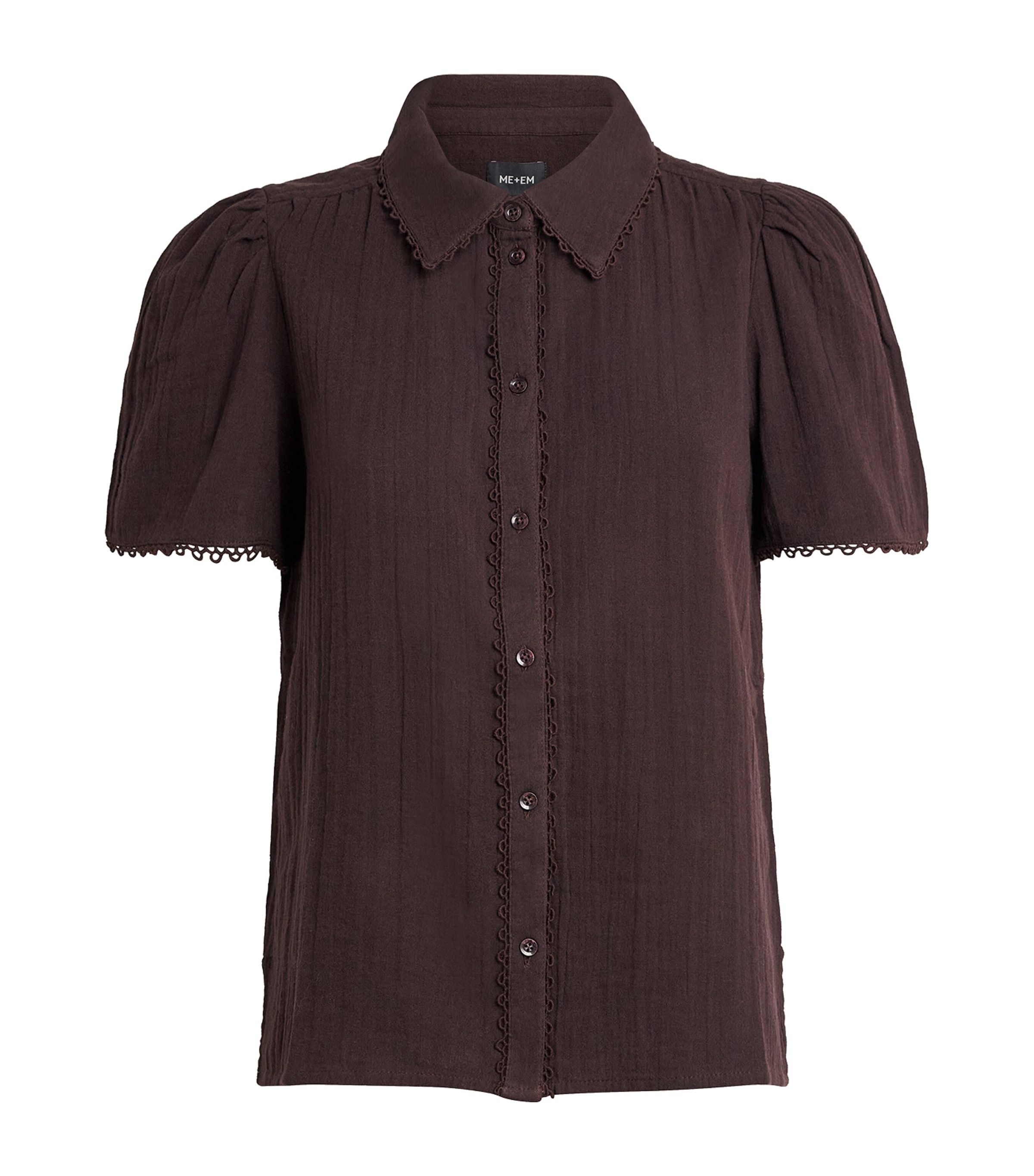 ME+EM Womens Cotton Cheesecloth Blouse Ganache Brown Image 1
