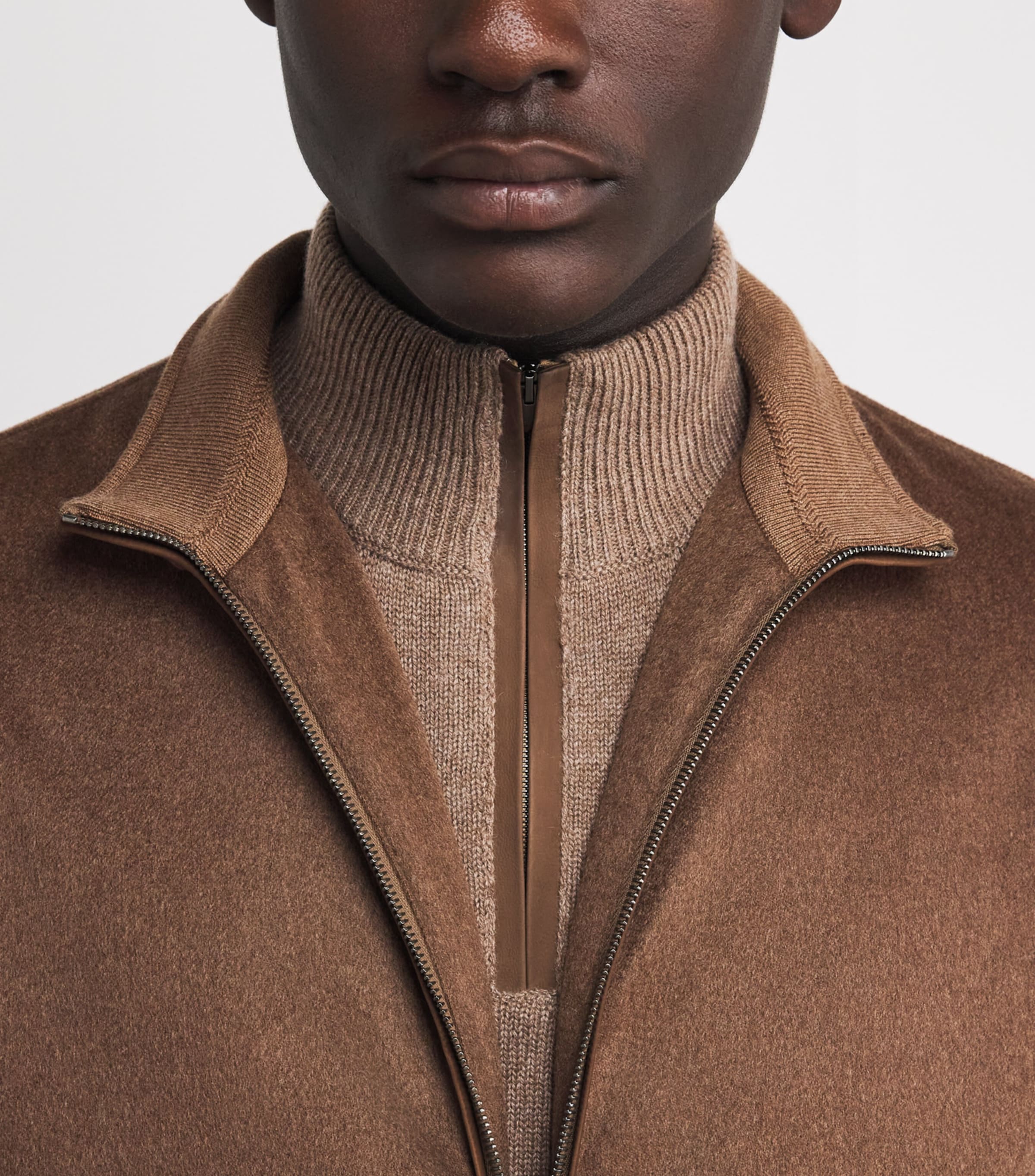 Agnona Mens Cashmere Quarter-Zip Sweater Brn Drk Camel Image 6