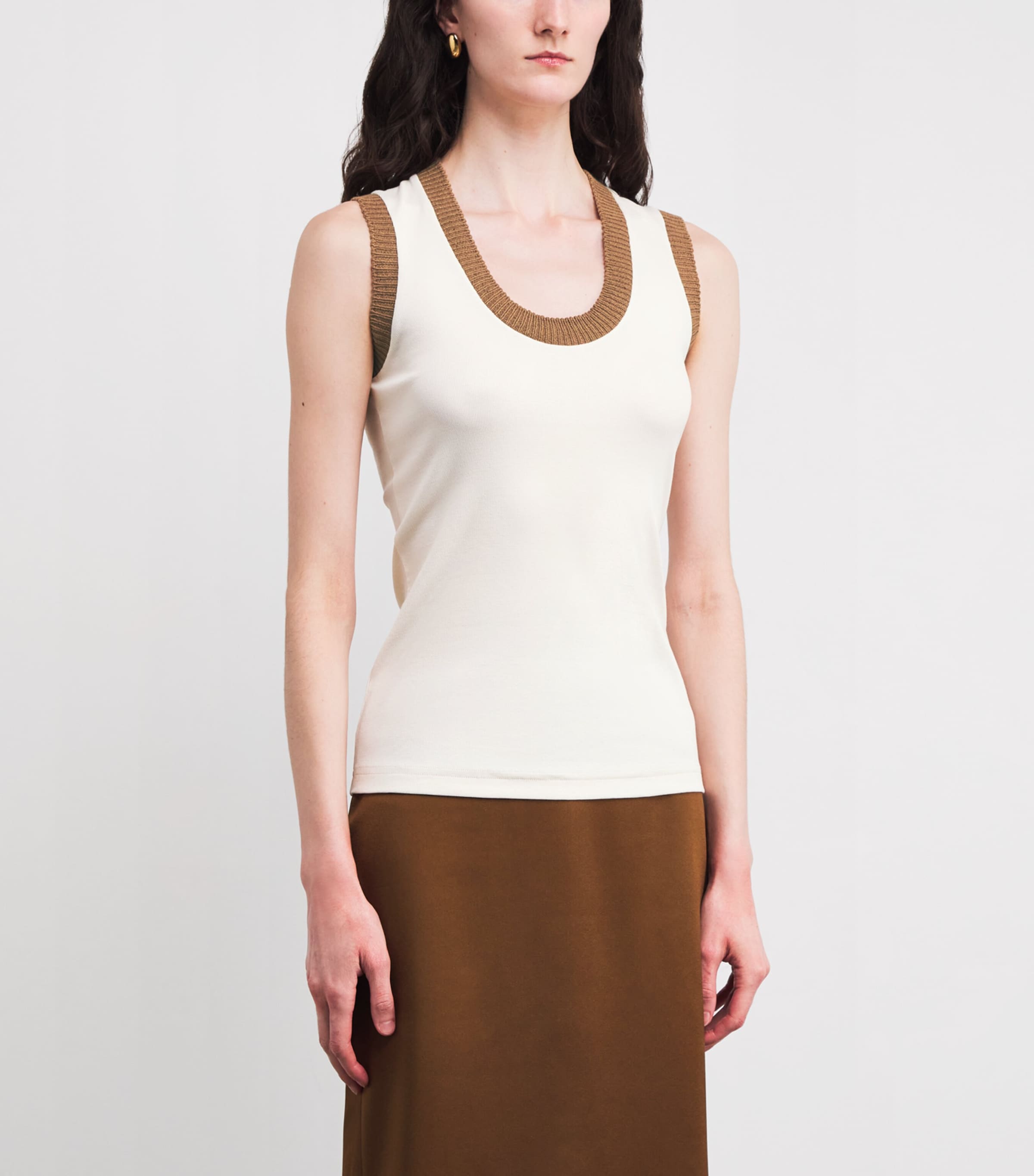 Stretch-Cotton Ribbed Tank Top VR2 BURRO/VIMINI Image 3