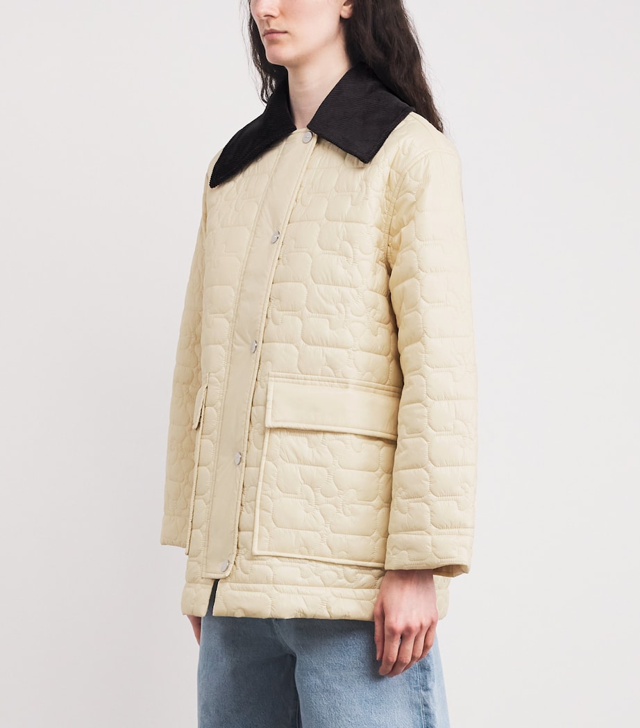 Corduroy-Collar Shiny Quilted Jacket 265 ANGORA Image 3
