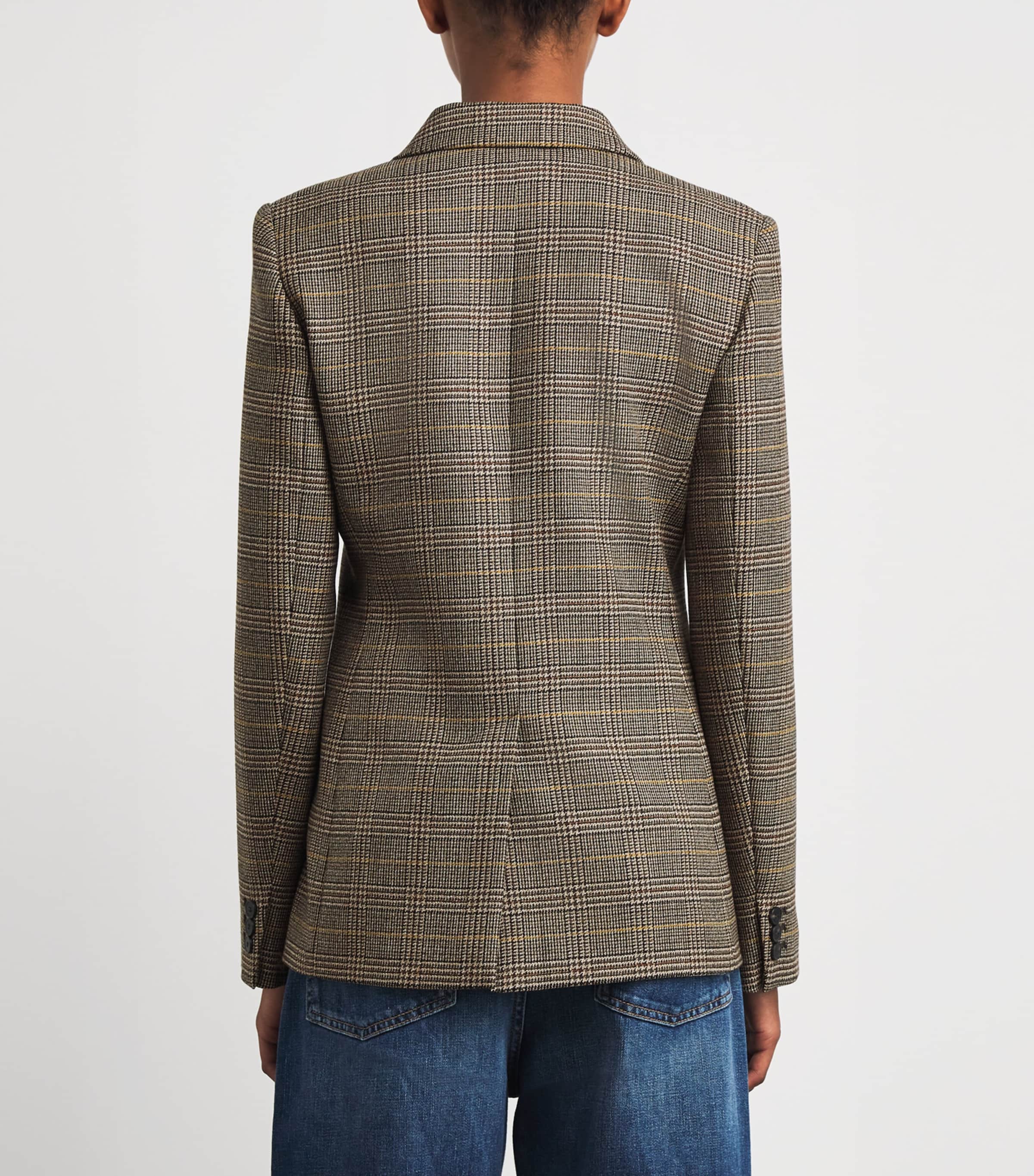 Wool Check Double-Breasted Blazer CHOCOLATE Image 4