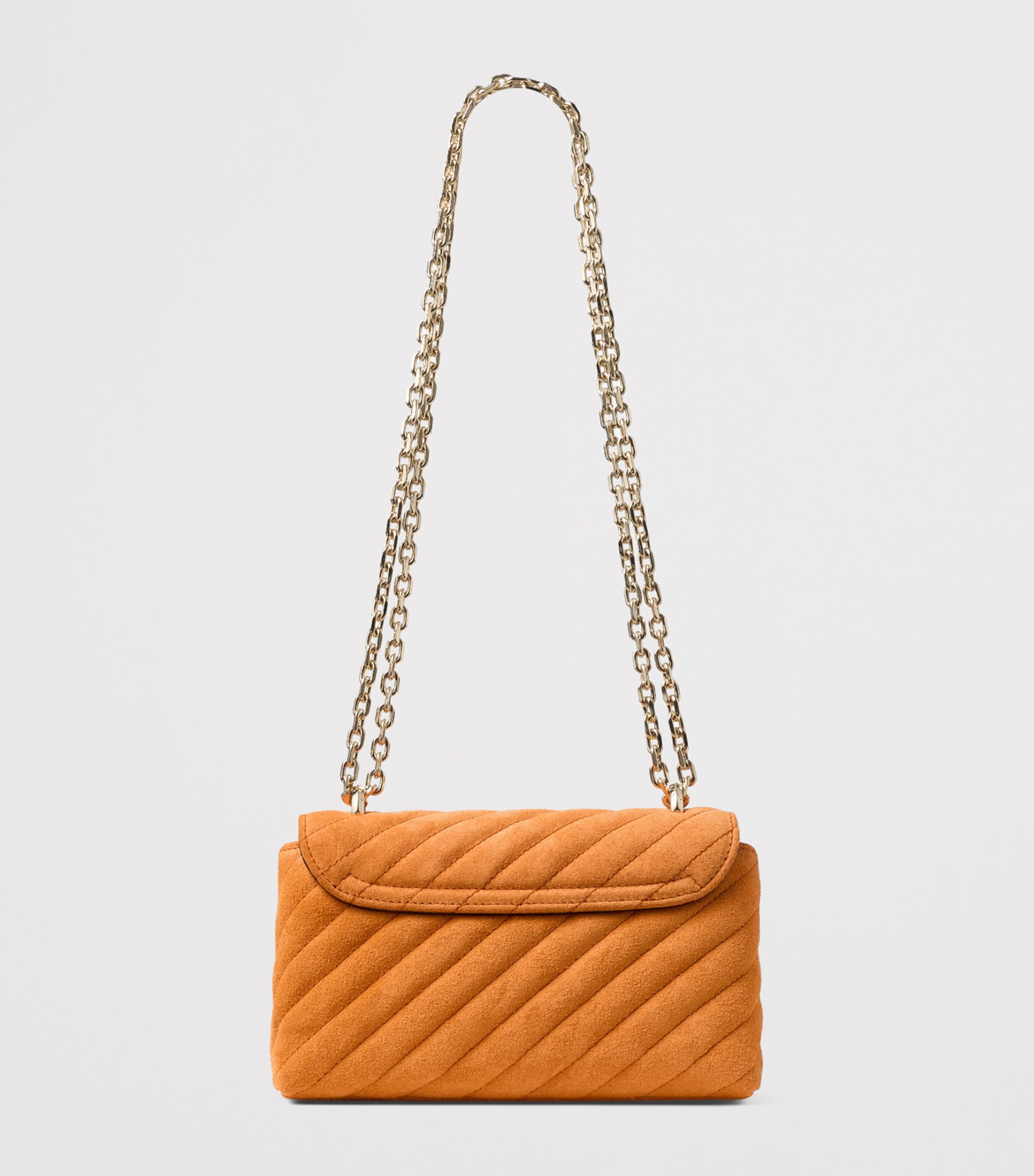 Jimmy Choo Orange Small Quilted Suede Curve Cross-Body Bag