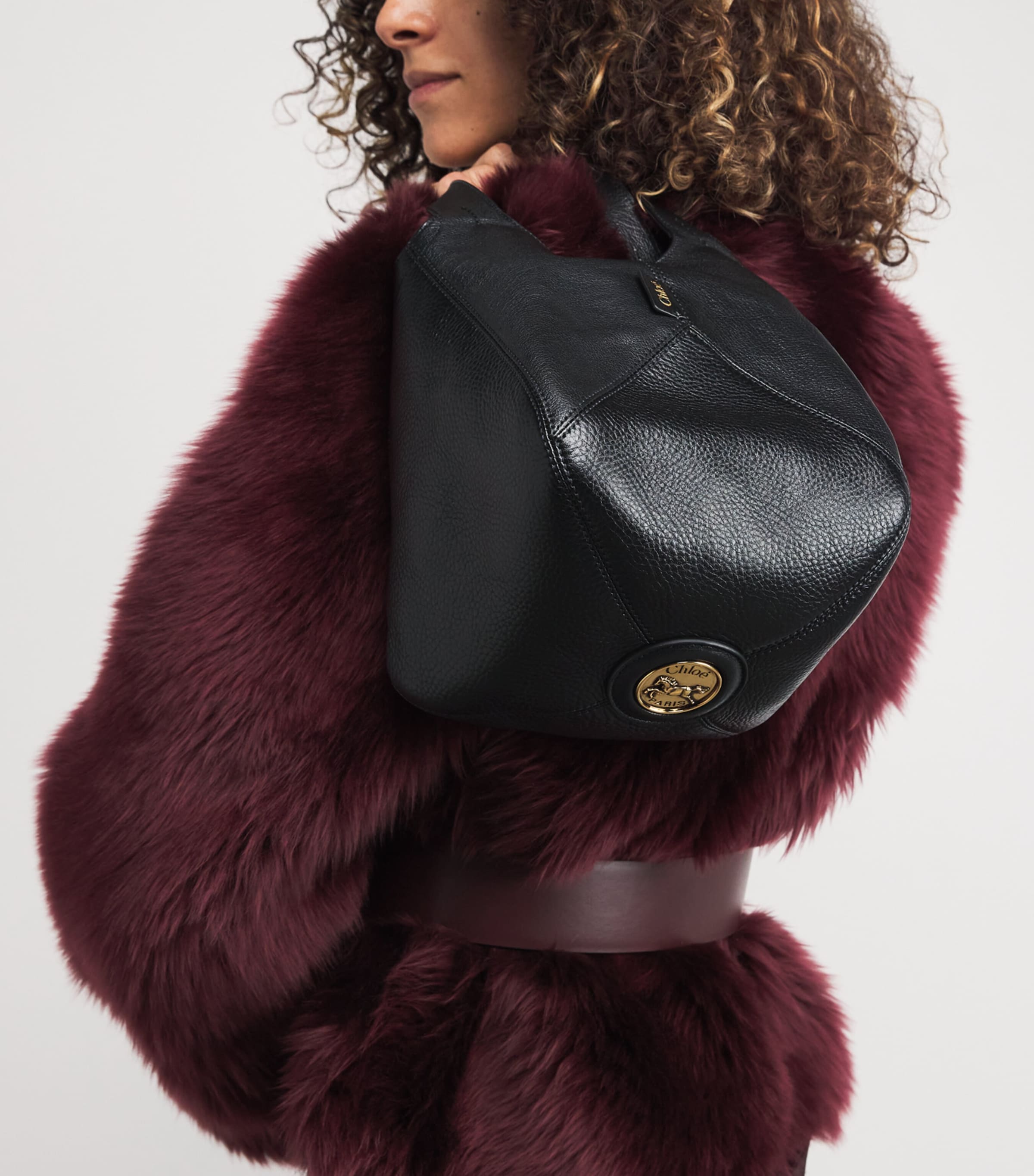 Small Leather Balloon Bucket Bag BLACK Image 5