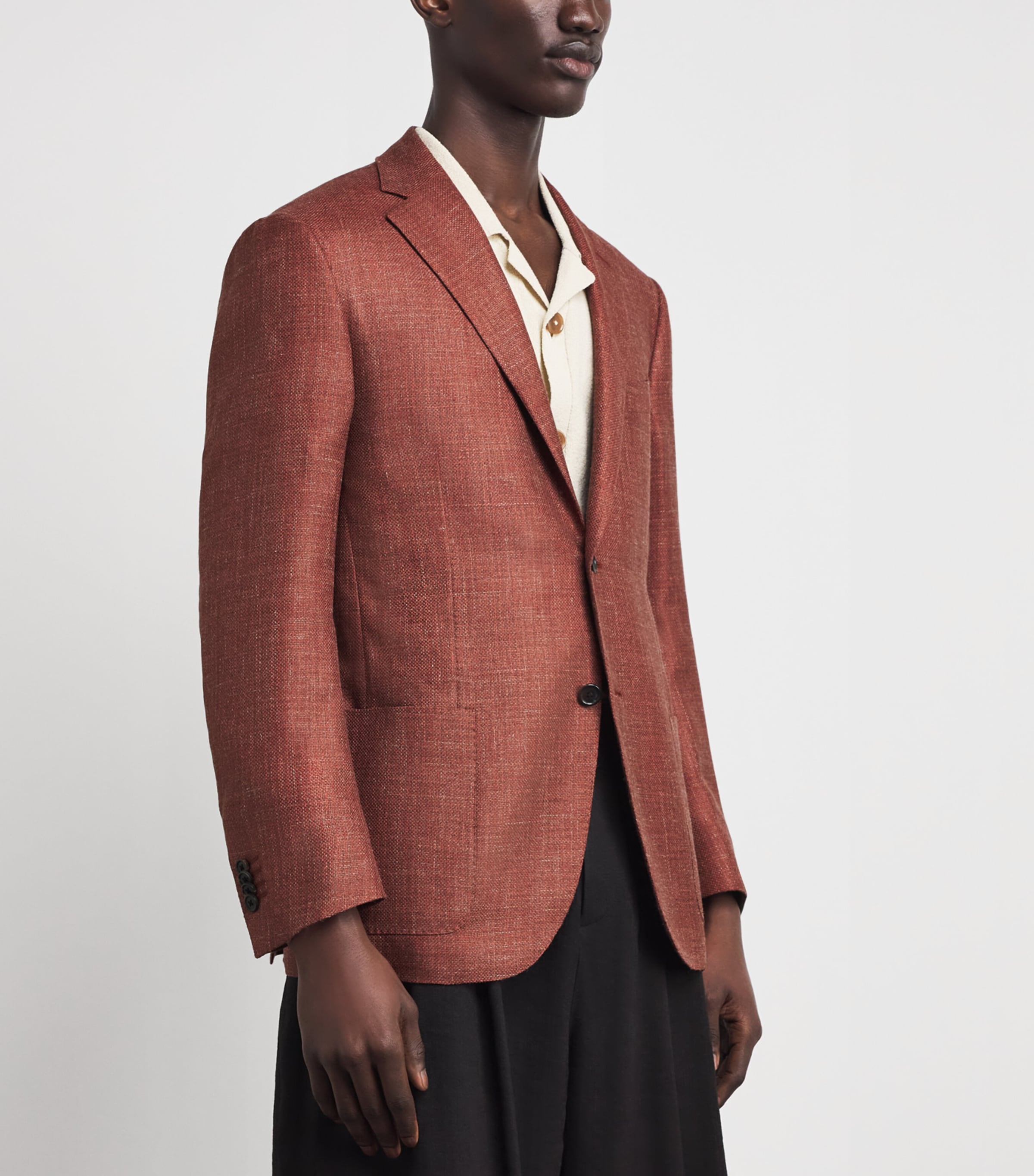 Corneliani Mens Virgin Wool-Silk-Linen Blazer Red Coloured Image 4