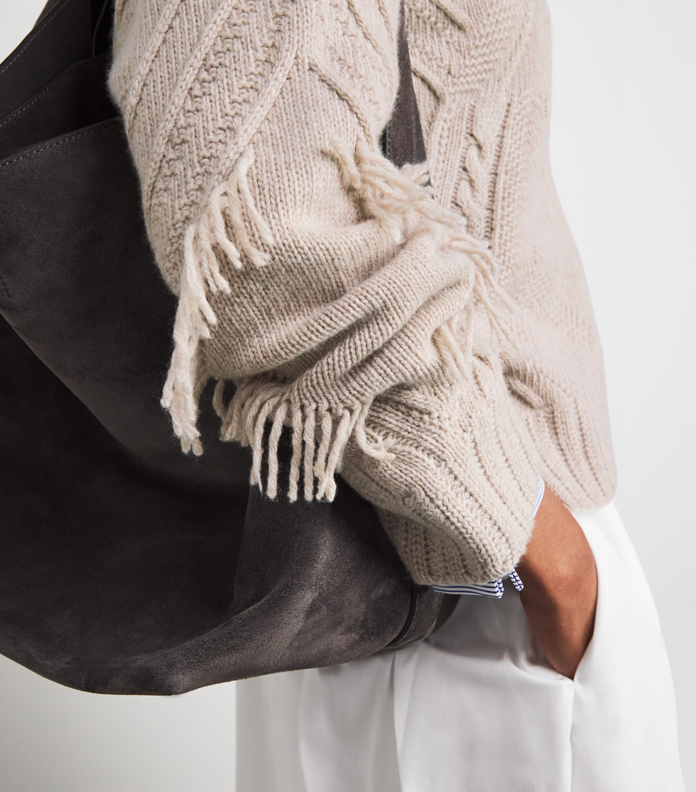 Virgin Wool Fringe Cardigan SAND Image 6