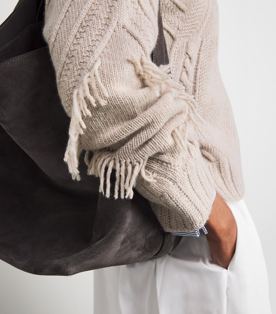 Virgin Wool Fringe Cardigan SAND Image 6