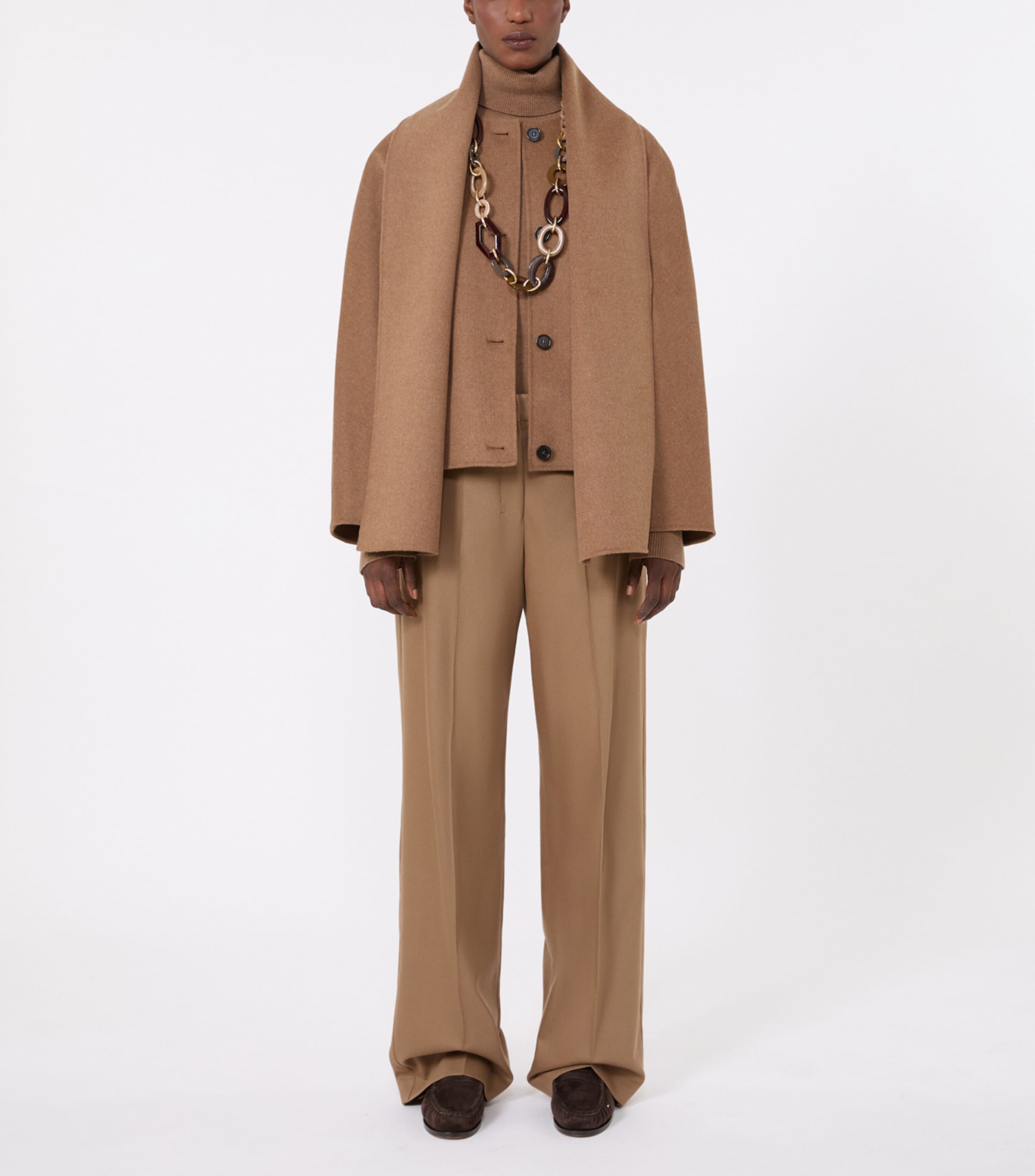 Max Mara Womens Virgin Wool Scarf-Neck Jacket Camel Image 2