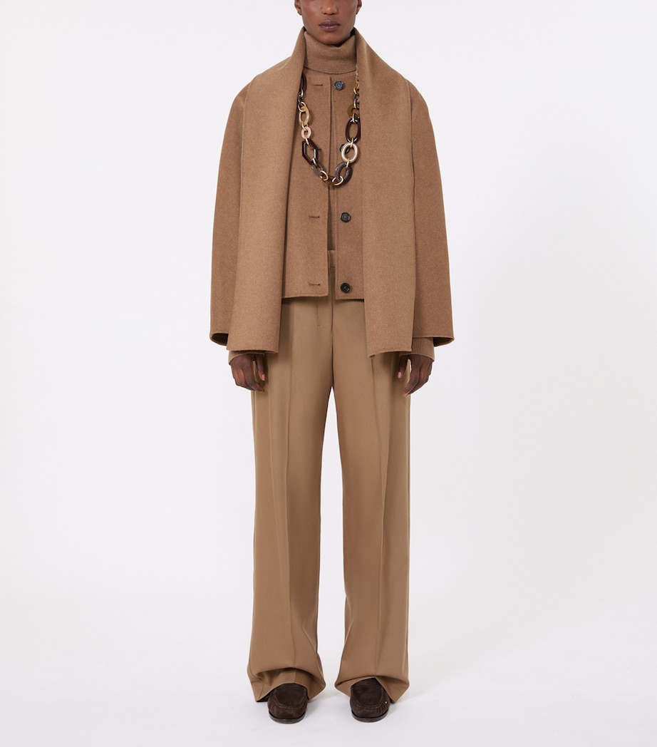 Max Mara Womens Virgin Wool Scarf-Neck Jacket Camel Image 2
