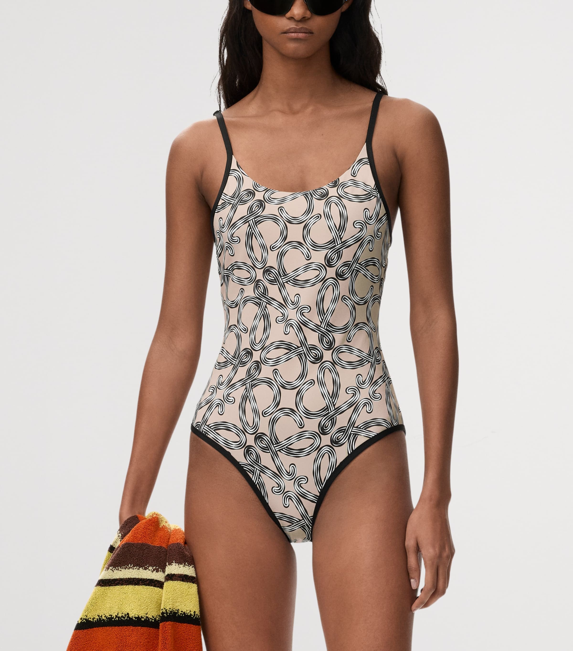 LOEWE Womens x Paula's Ibiza Anagram Swimsuit Beige/black Image 3