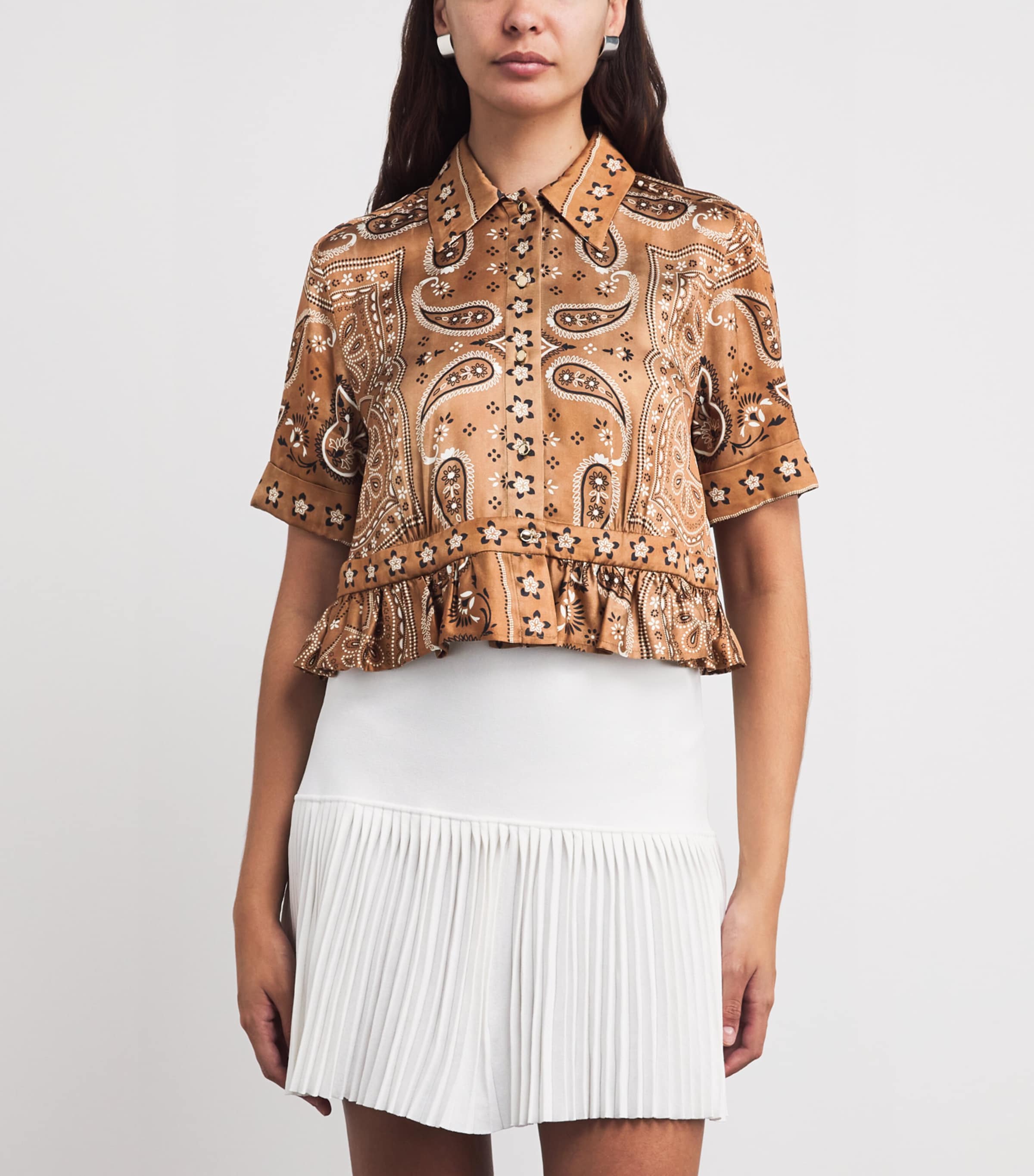 Sandro Paris Womens Bandana-Print Cropped Shirt Brown / Black Image 4