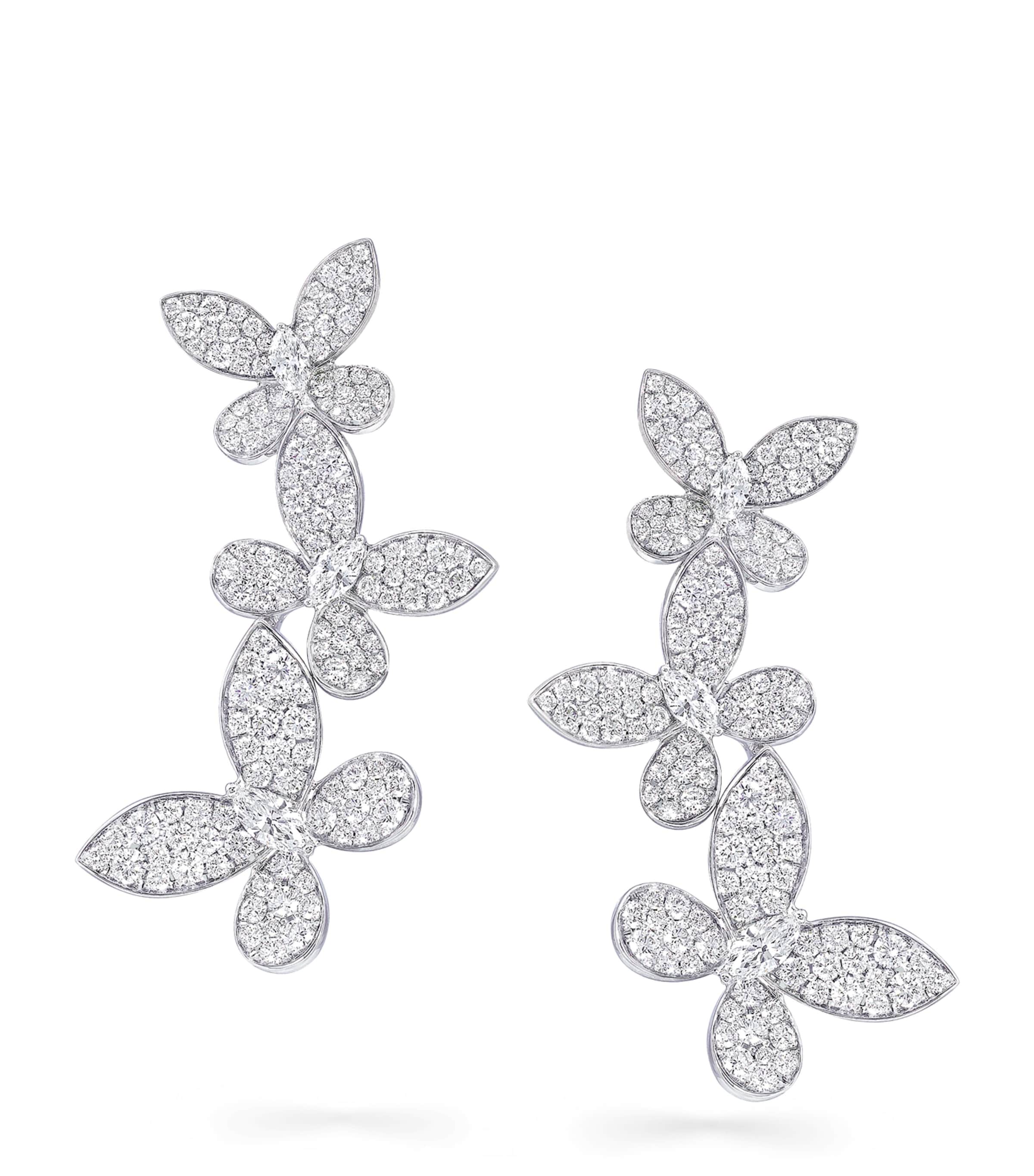 White Gold and Diamond Triple Pavé Butterfly Drop Earrings WHITE GOLD Image 1