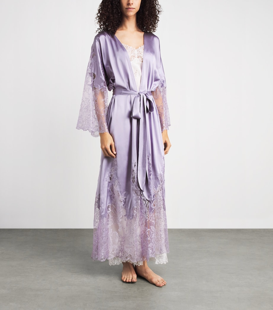 Rosamosario Womens Silk Lace-Trim Robe Lilac Image 2