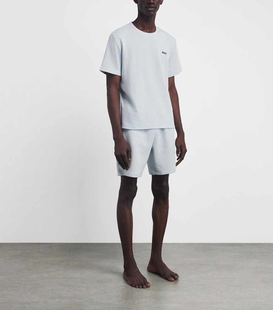 BOSS Mens Waffle-Knit Logo Shorts Open Blue Image 2
