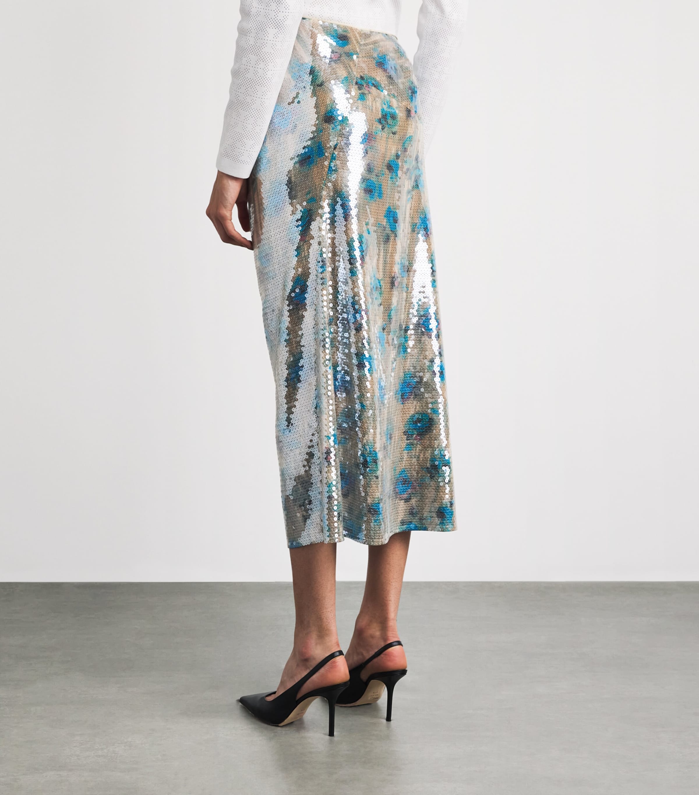 Tory Burch Womens Sequin Midi Skirt Blue Roses Image 5