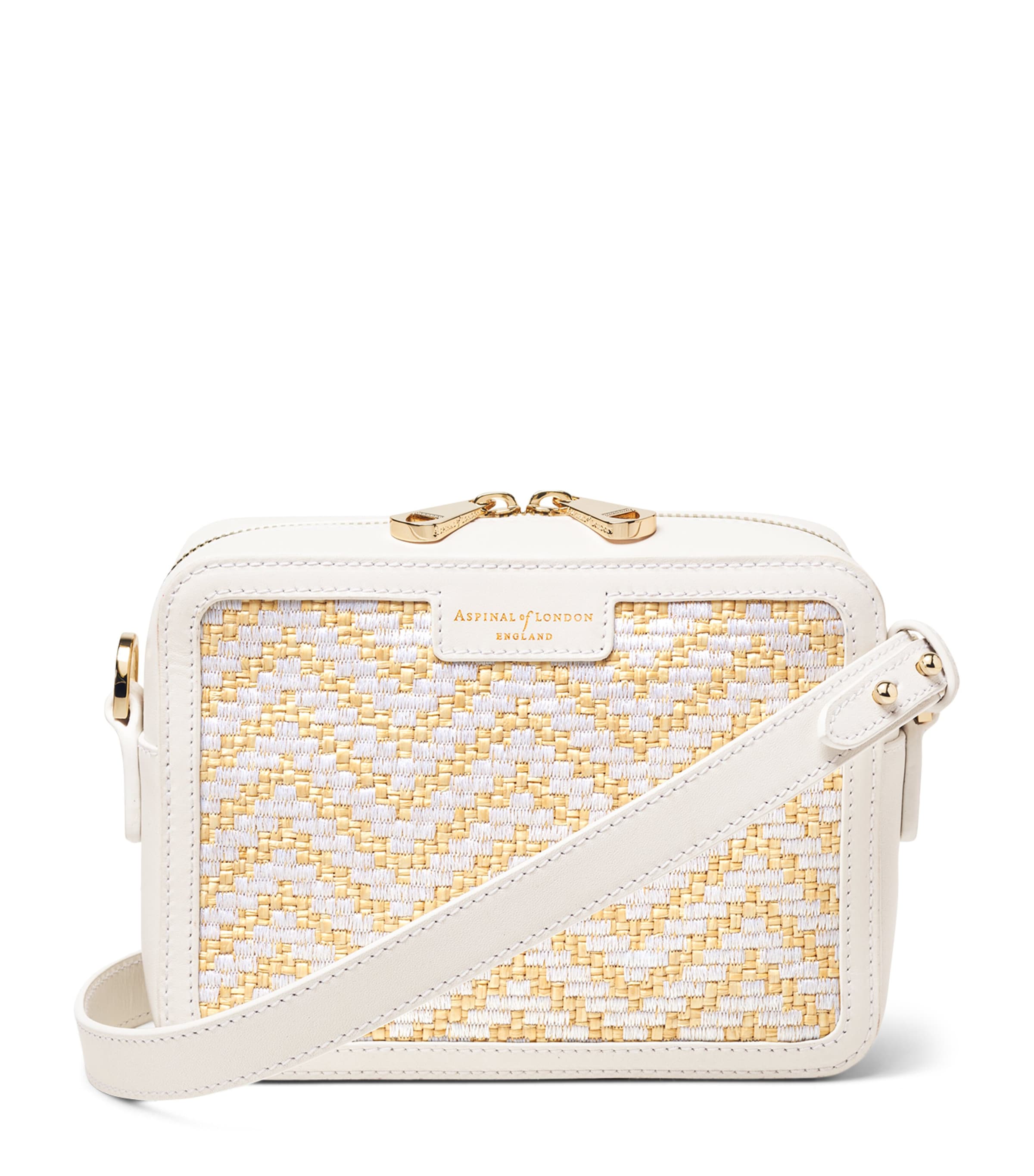 Aspinal Of London Leather Woven Camera Bag In White