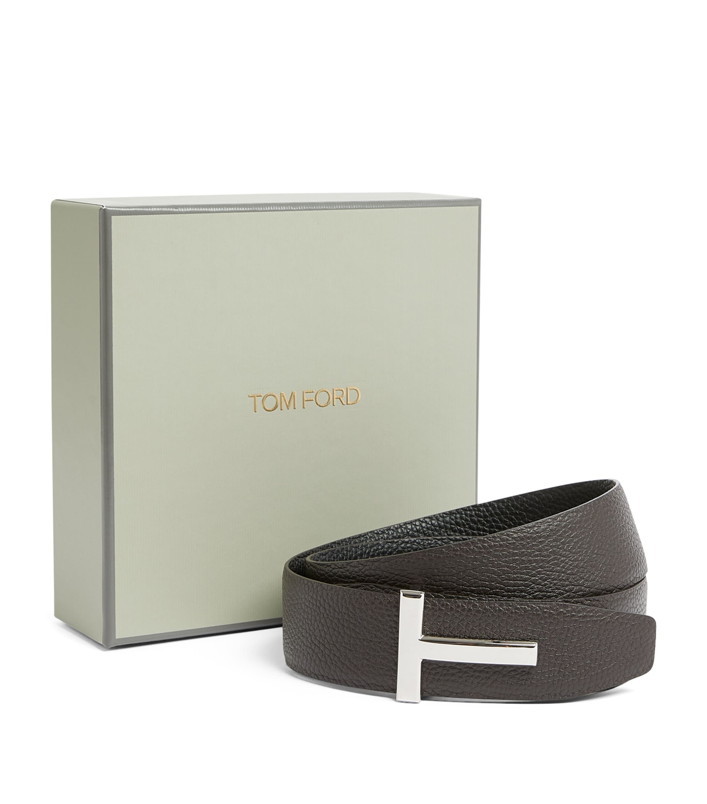 Tom Ford Leather Reversible T Icon Belt In Brown