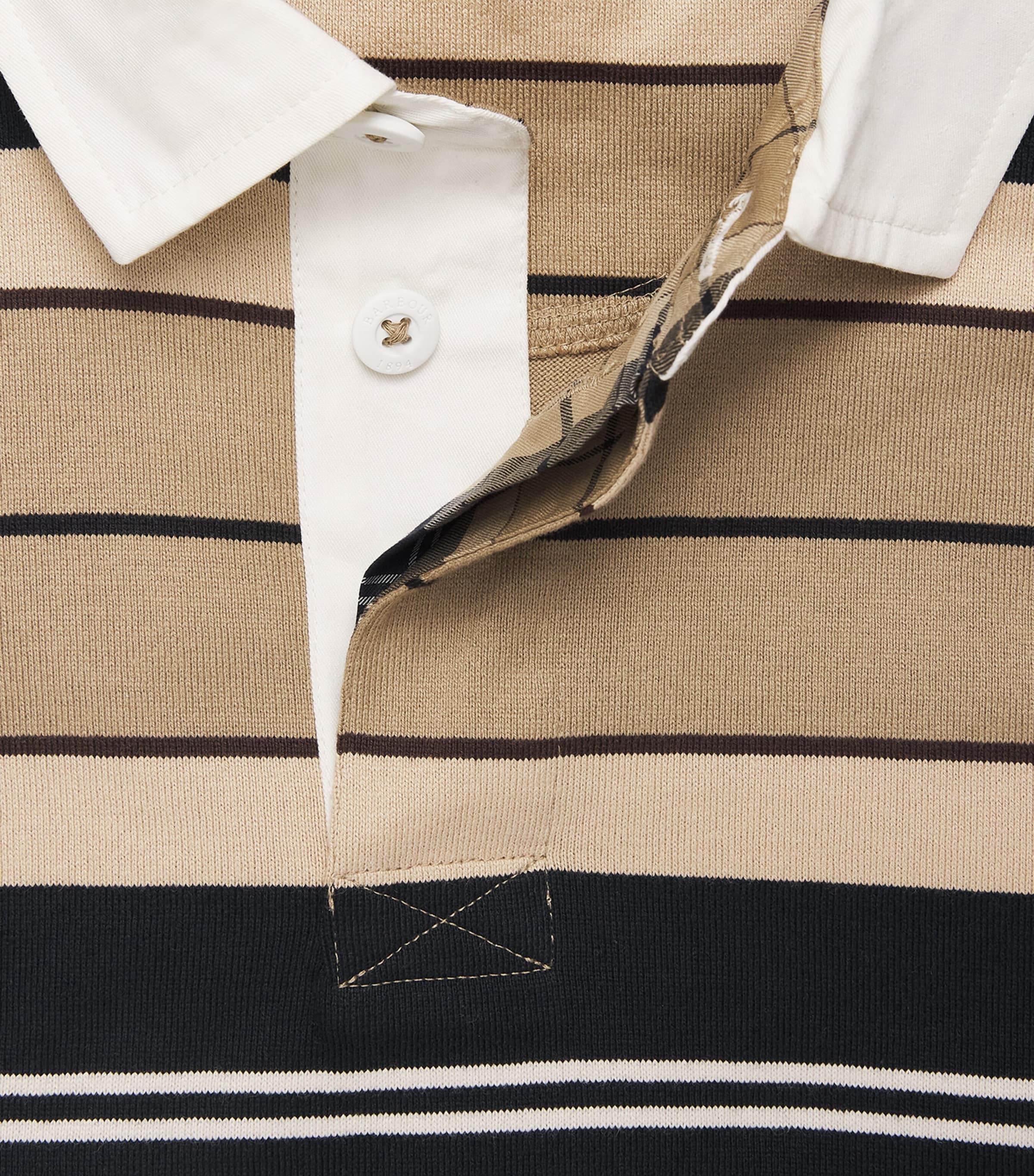 Barbour Mens Cotton Stripe Frith Rugby Polo Shirt Stone Image 6