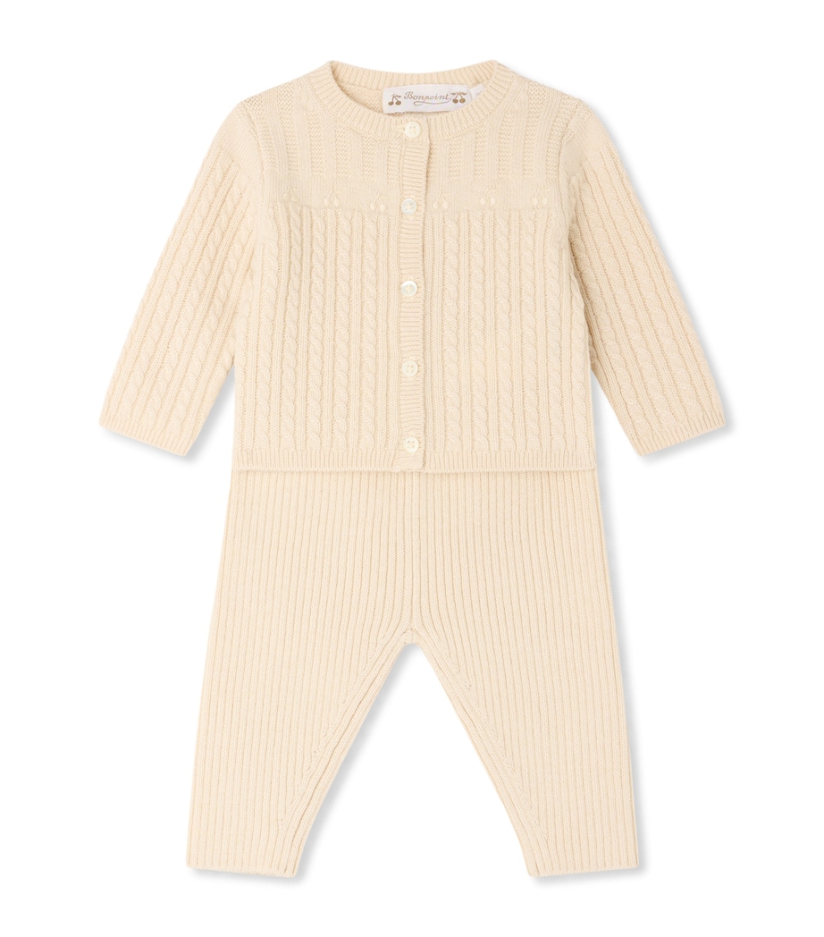 Bonpoint Knitted Cardigan and Trousers Set (1-18 Months) Ecru Image 1