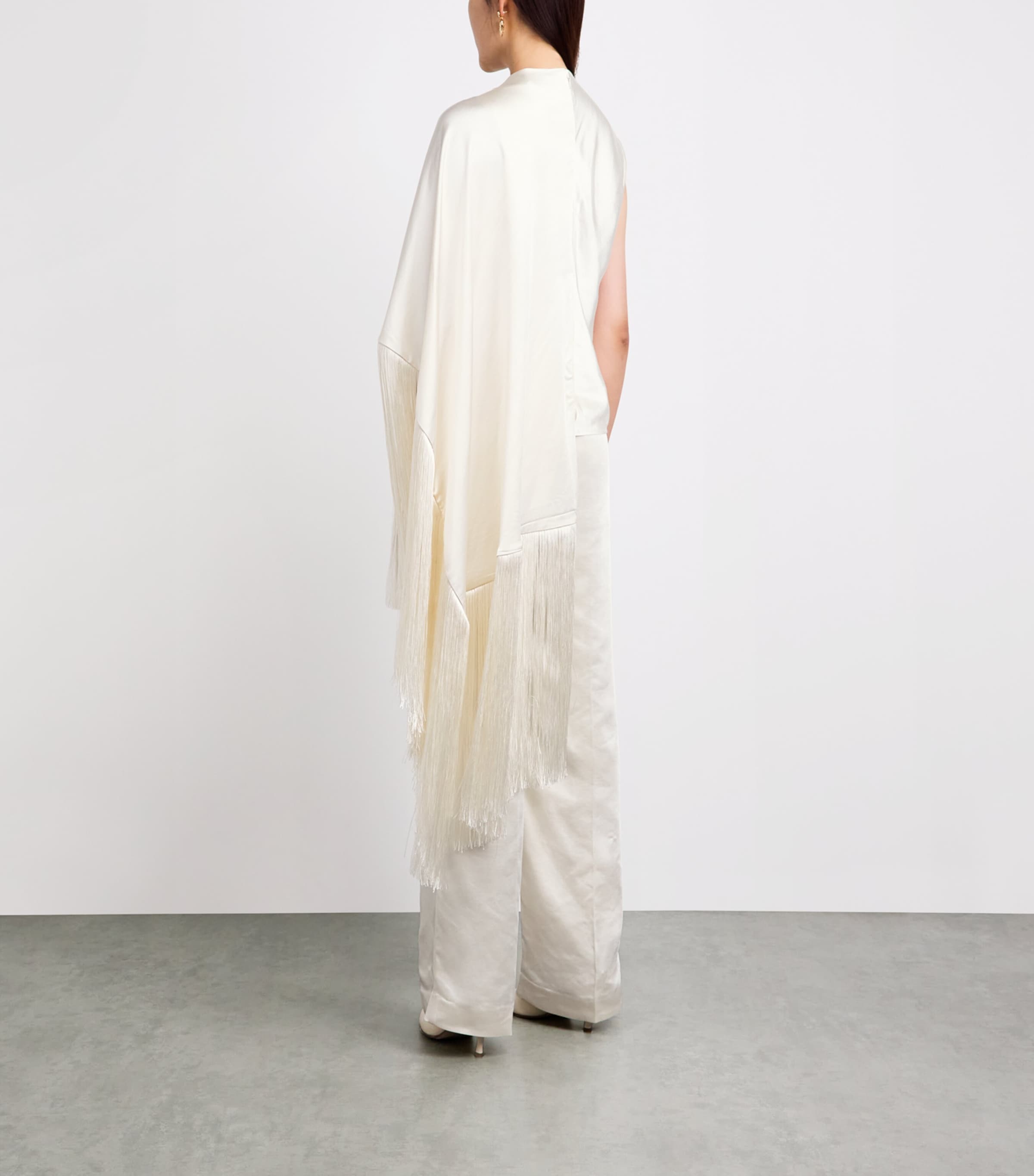 Self-Portrait Womens Satin Fringe-Scarf Top Cream Image 5