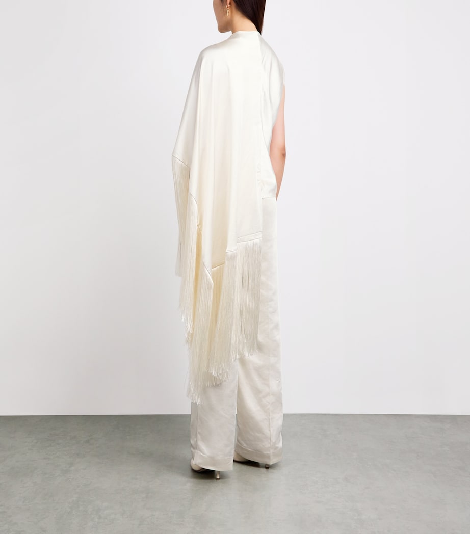Self-Portrait Womens Satin Fringe-Scarf Top Cream Image 5