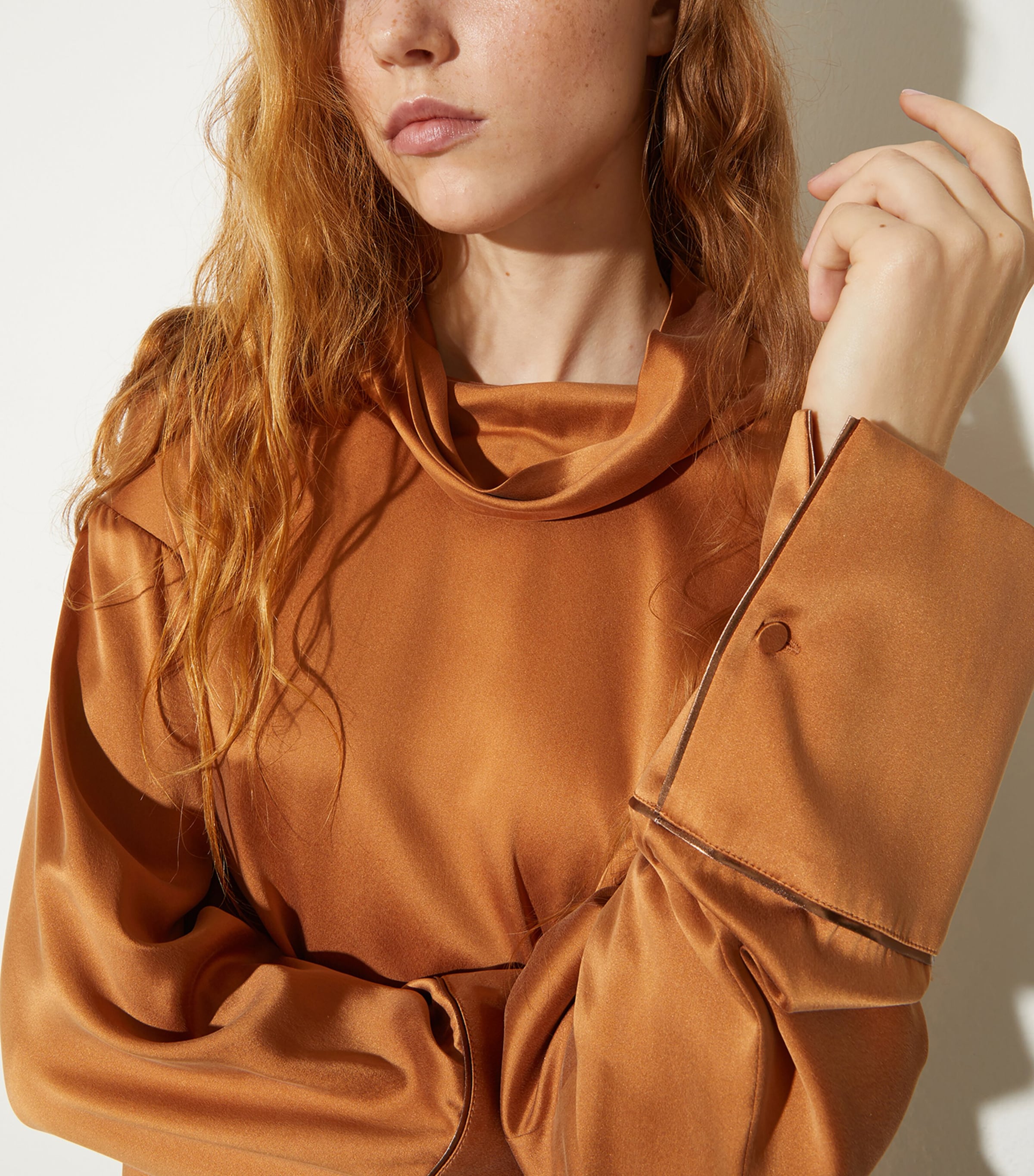 Stretch-Silk Cowl-Neck Blouse AMBER Image 5