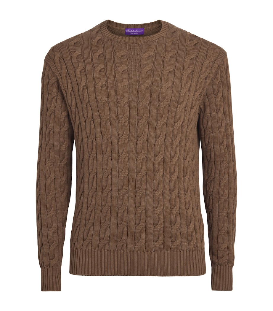 Ralph Lauren Purple Label Mens x Wimbledon Cashmere Cable-Knit Sweater Soft Mocha Image 1
