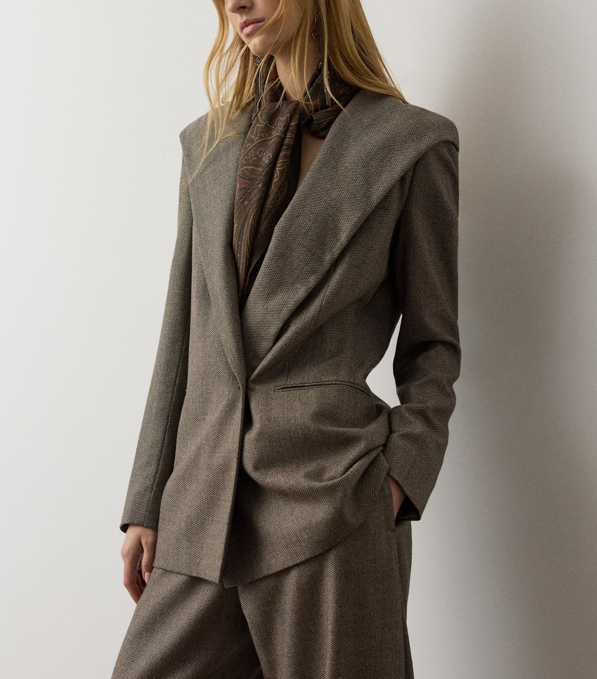 Ralph Lauren Collection Womens Wool Hooded Single-Breasted Blazer Taupe Multi Image 5