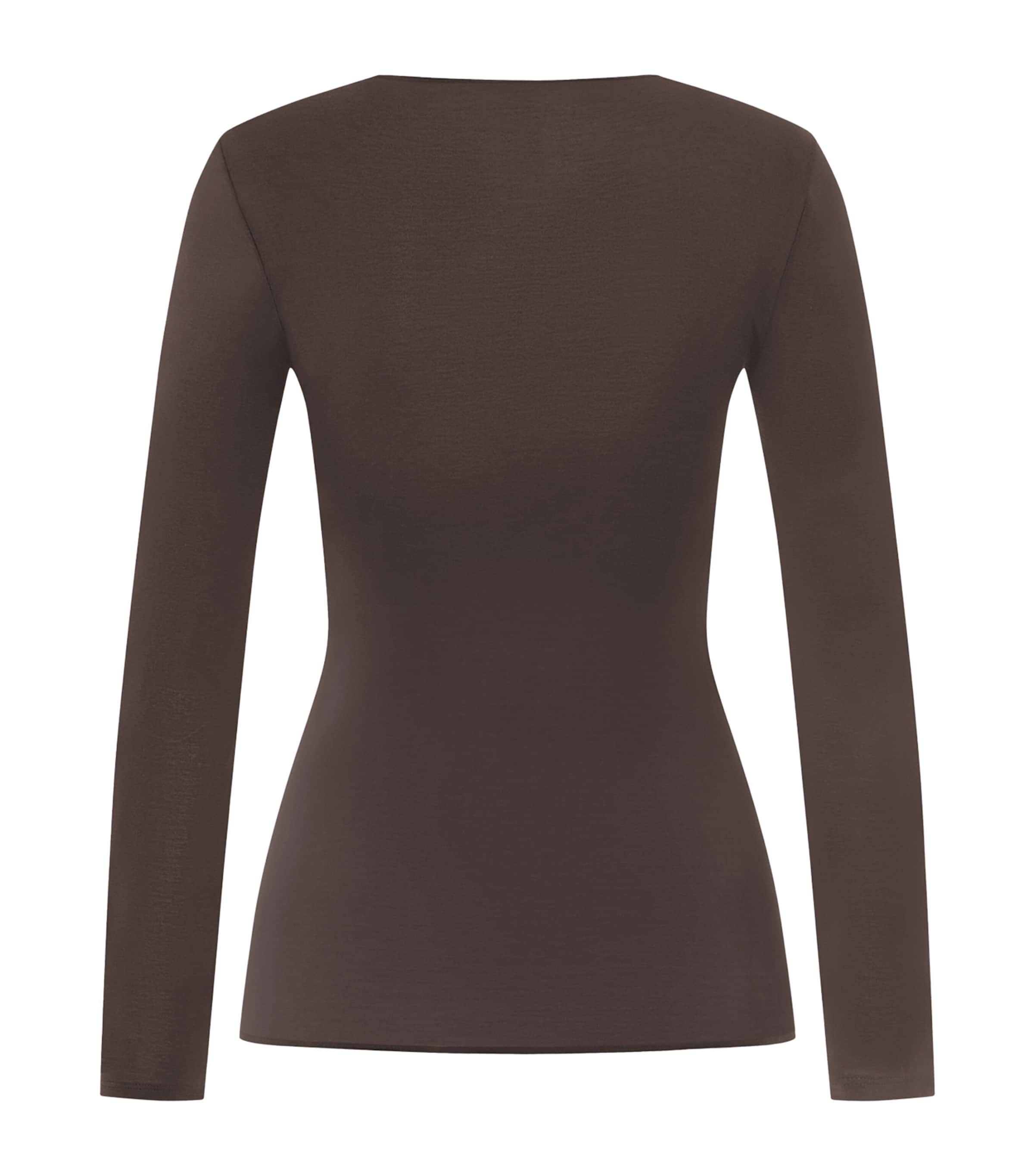 Hanro Womens Cotton Seamless Long-Sleeve Top Dark Mocha Image 3