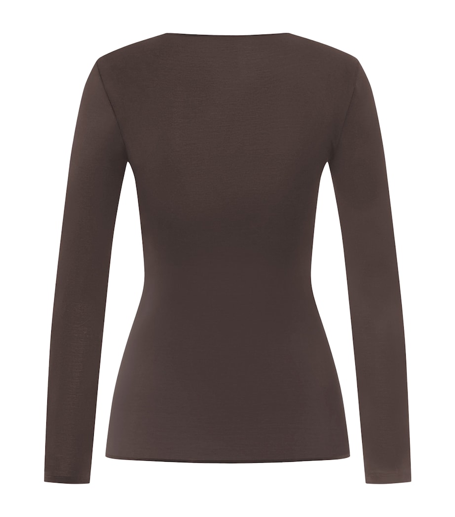 Hanro Womens Cotton Seamless Long-Sleeve Top Dark Mocha Image 3