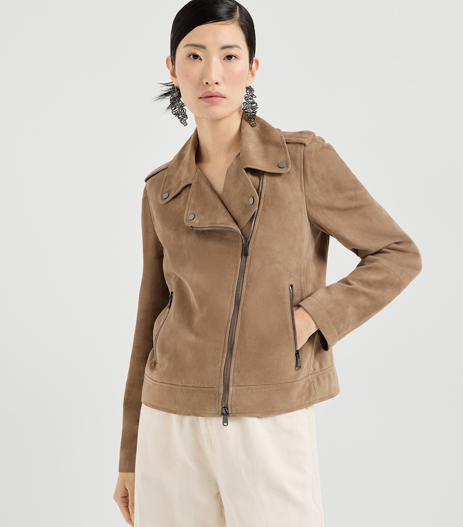 Brunello Cucinelli Womens Suede Biker Jacket Image 3