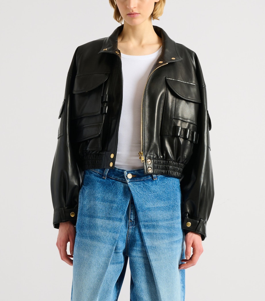 Balmain Womens Lambskin Bomber Jacket Noir Image 4