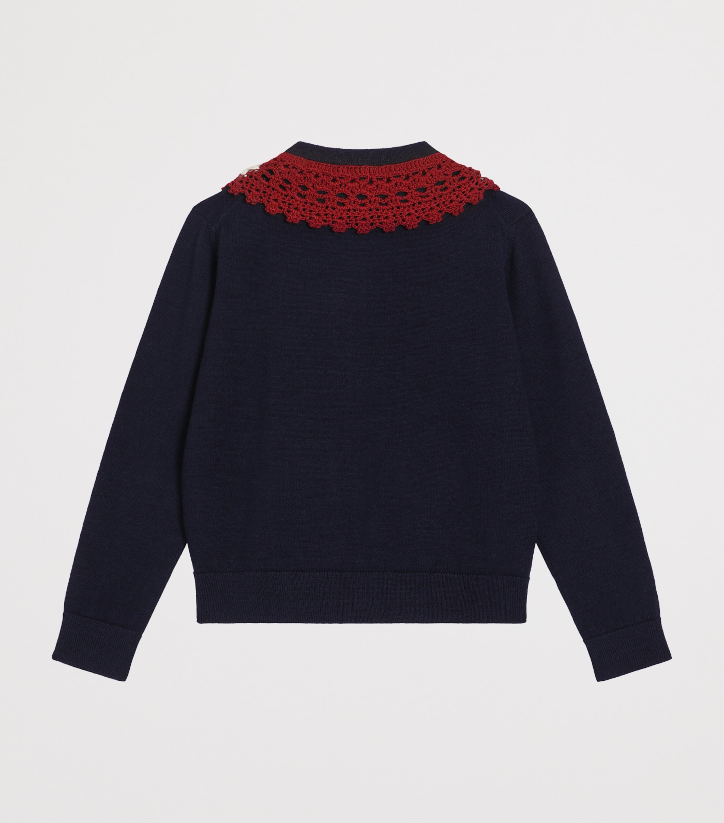 Virgin Wool-Blend Crochet Trim Cardigan (8-12 Years) B3895-NAVY BLUE Image 2