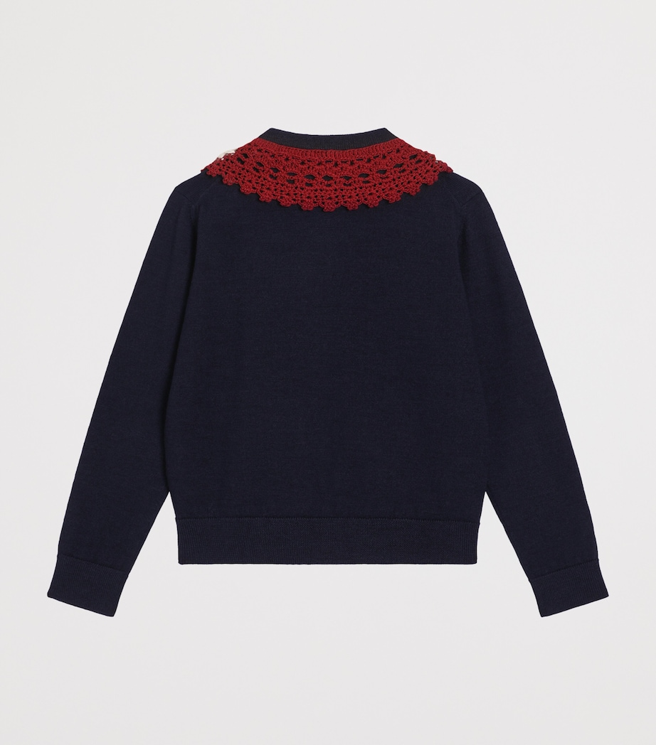 Virgin Wool-Blend Crochet Trim Cardigan (8-12 Years) B3895-NAVY BLUE Image 2