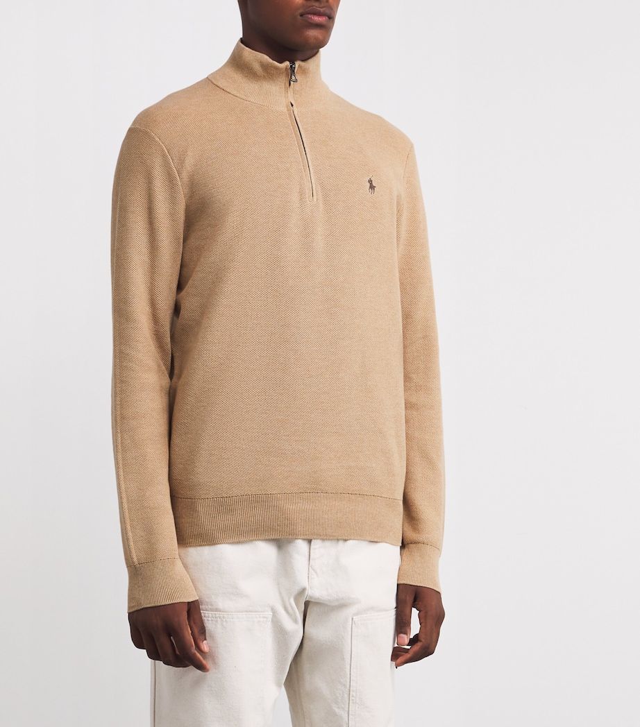 Cotton Quarter-Zip Sweater BROWN Image 3