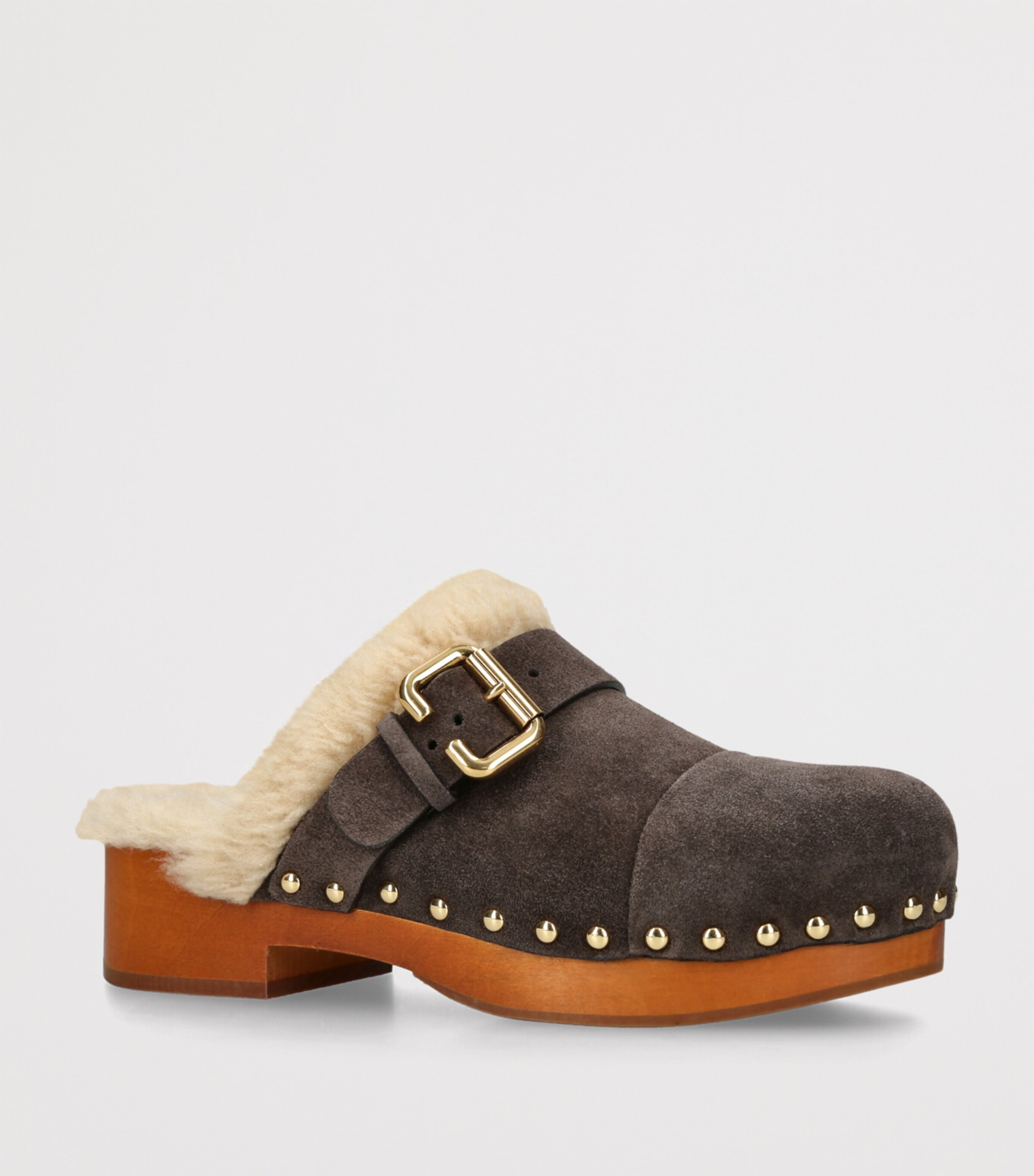 Suede-Shearling Jeannete Mules DARK BROWN Image 3