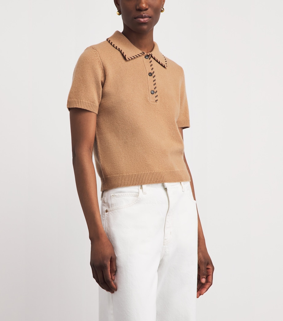 FRAME Womens Wool-Cashmere Polo Sweater Caml Camel Image 4