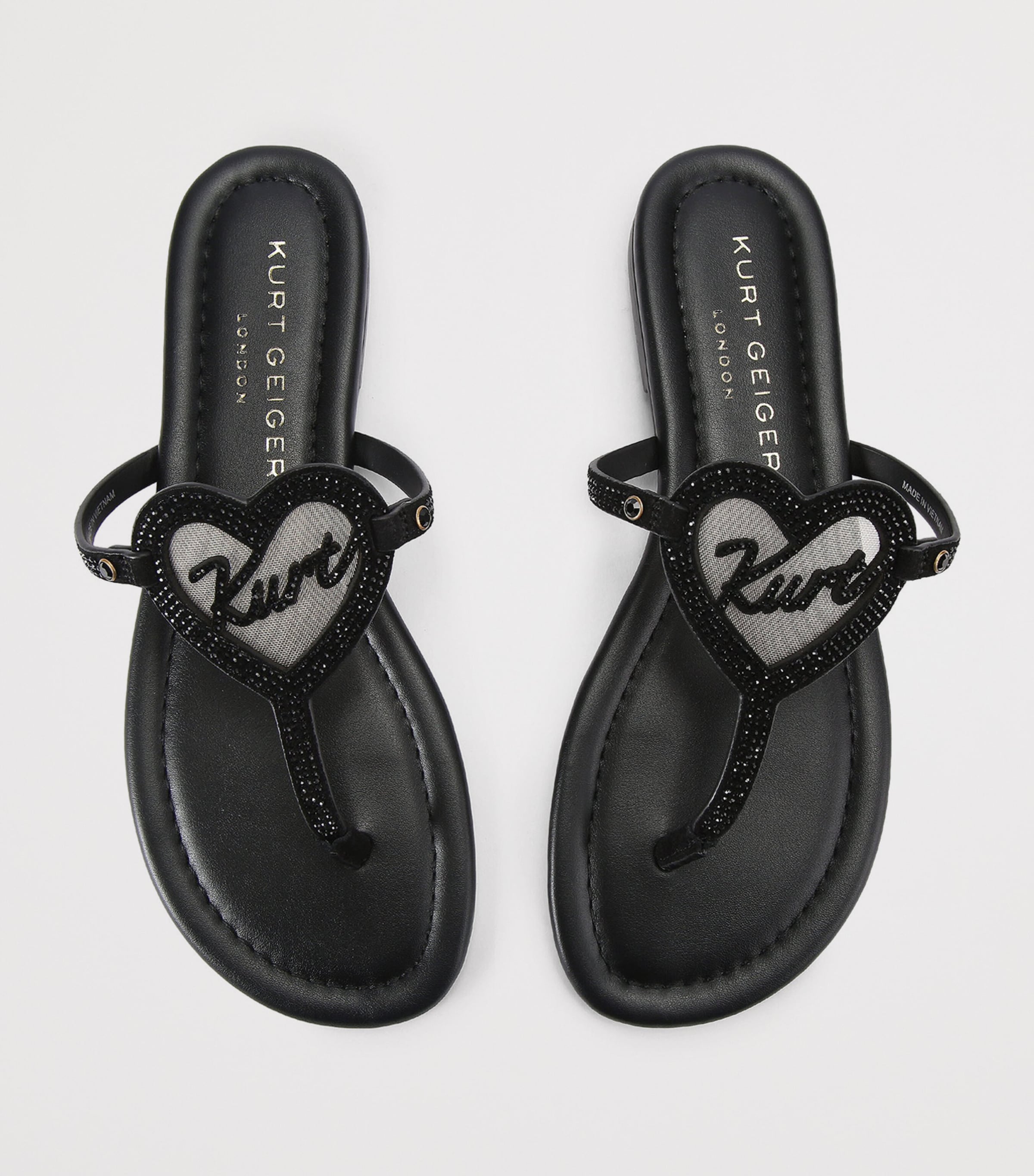 Kurt Geiger London Leather Heart T-Bar Sandals Black Image 4