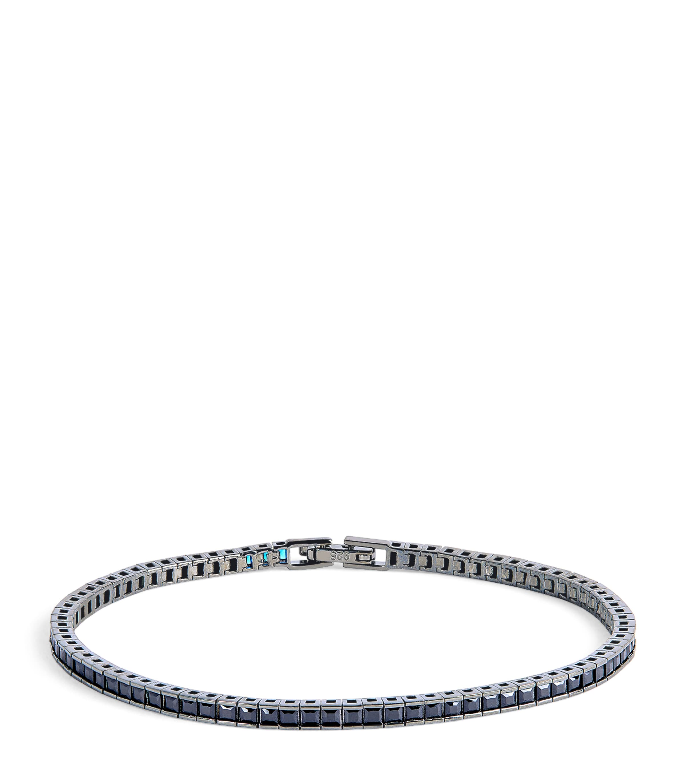 Tateossian Sterling Silver And Nano Stones Quadro Tennis Bracelet In Black