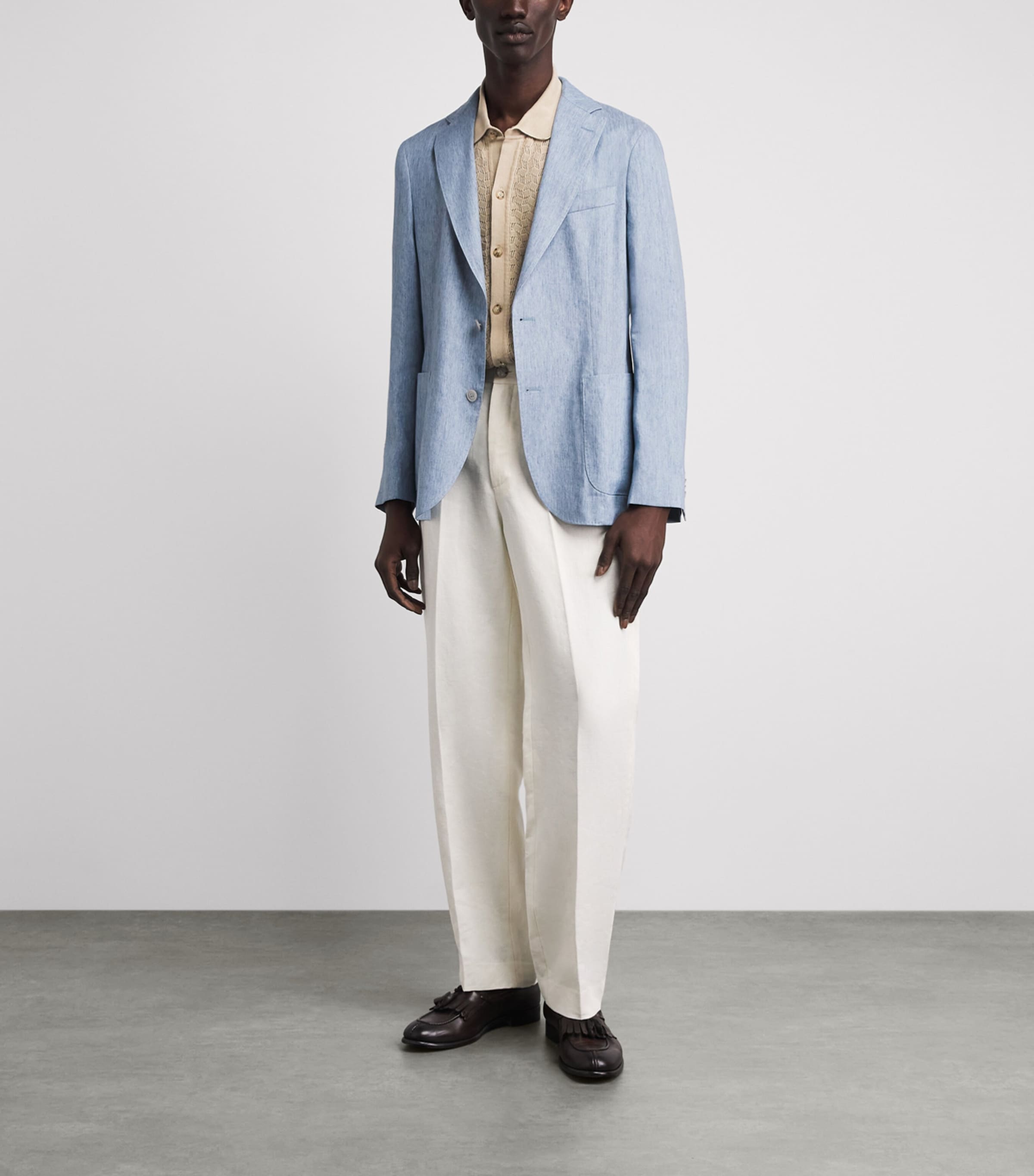 BOSS Mens Linen-Lyocell Hanry Blazer Open Blue Image 2