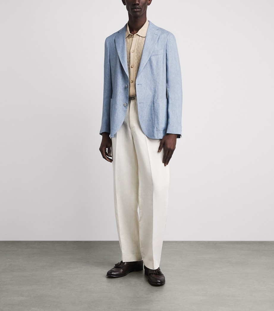 BOSS Mens Linen-Lyocell Hanry Blazer Open Blue Image 2