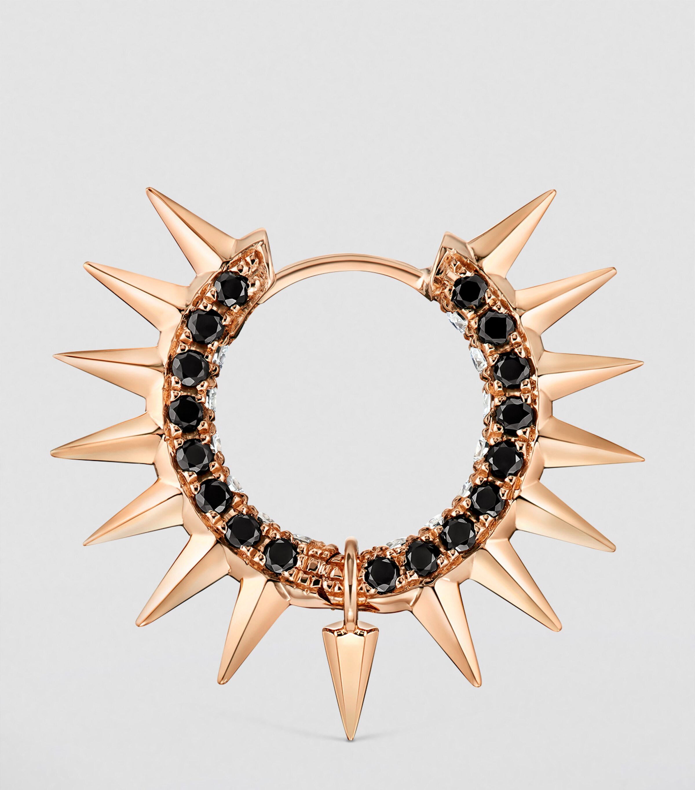 Black and White Diamond Pavé Metal Mohawk Hoop Earring (9.5mm) ROSE GOLD Image 3