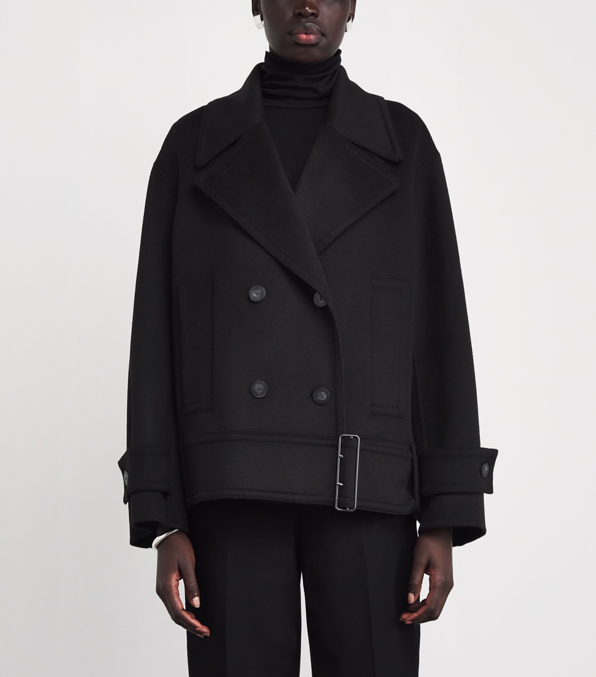 Joseph Womens Wool-Cashmere Weston Pea Coat Black Image 3