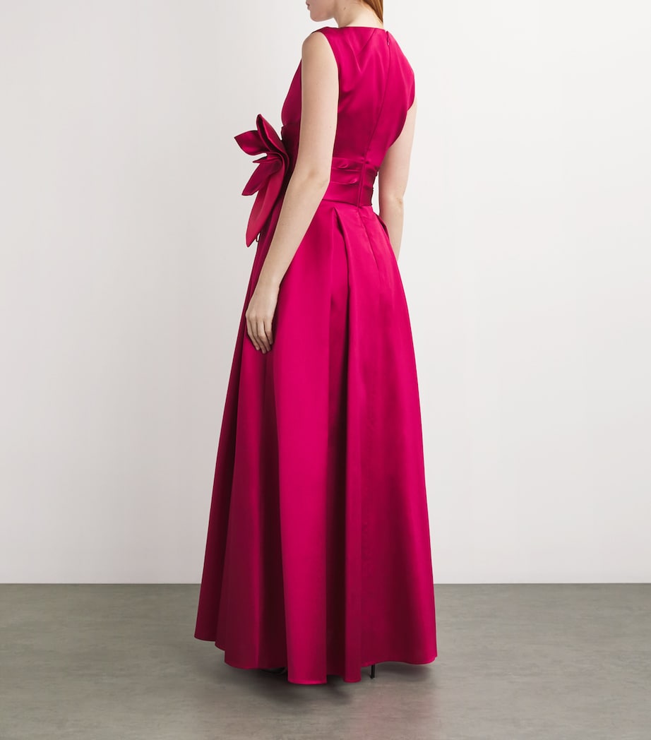 Talbot Runhof Womens Floral Tie-Waist Gown Begonia Image 3