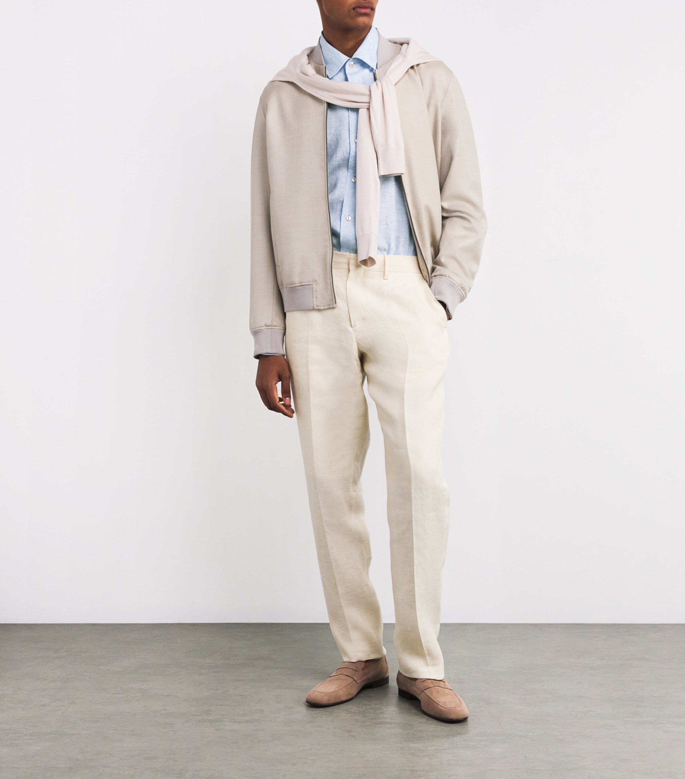 Agnona Mens Linen Striped Shirt Blue Image 2