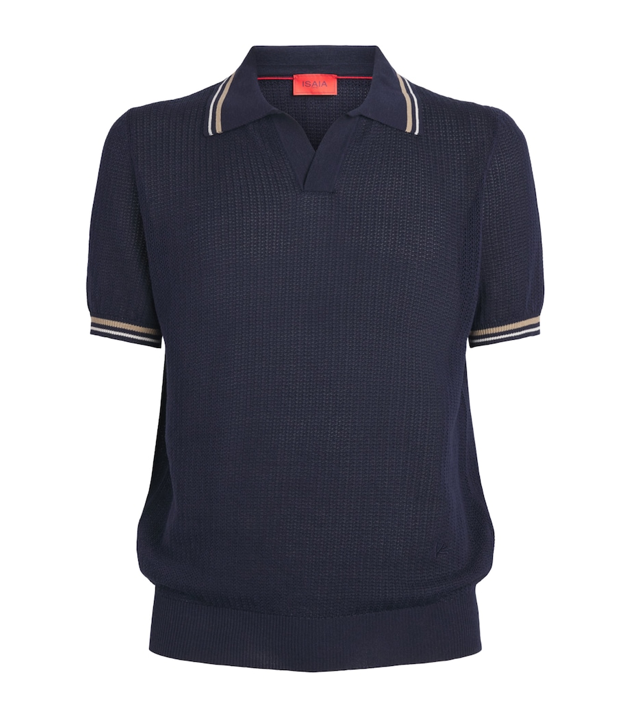 Isaia Mens Silk-Linen Polo Shirt Image 1