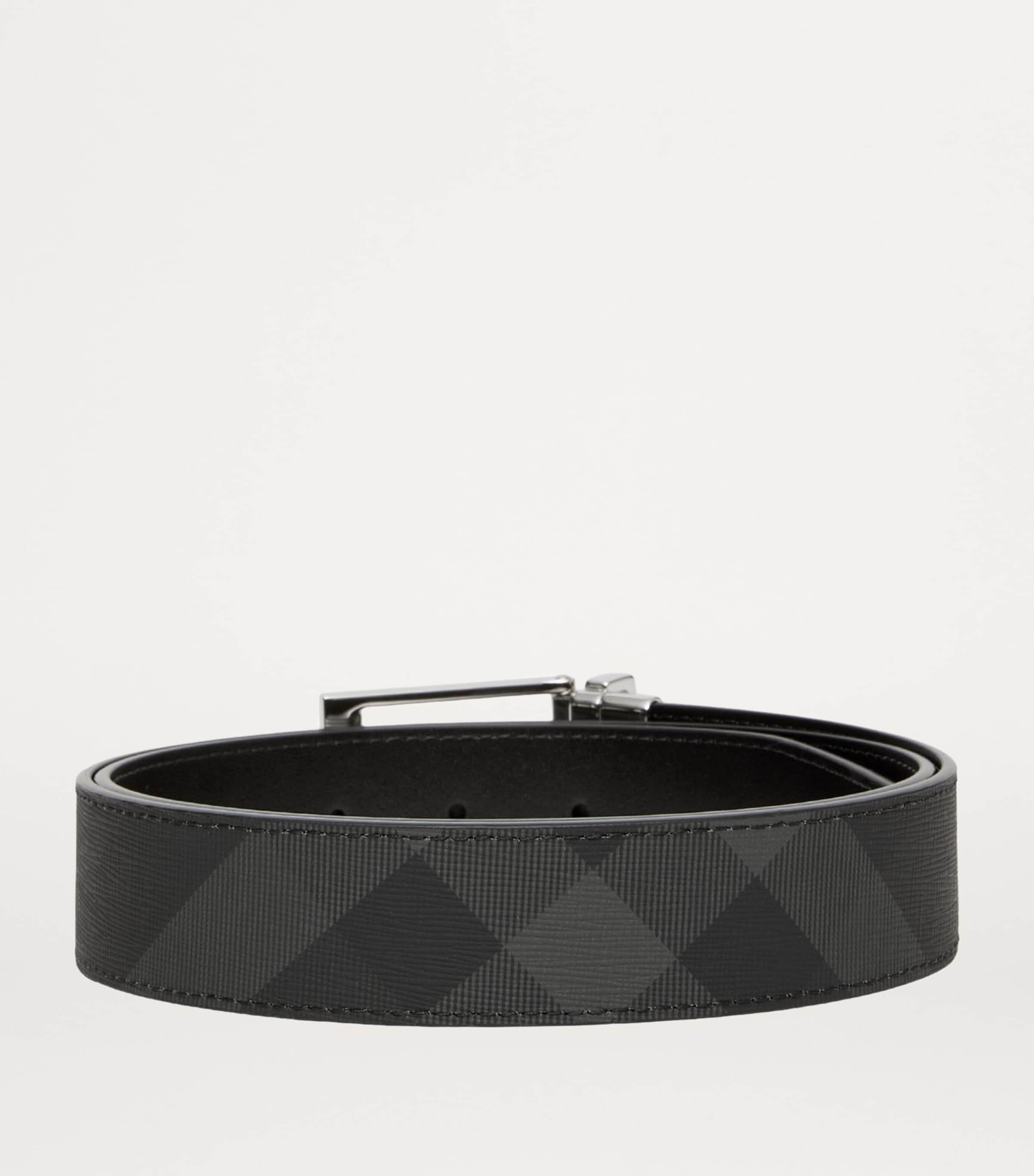 Leather and Check Reversible Belt CHARCOAL/SILVER Image 6
