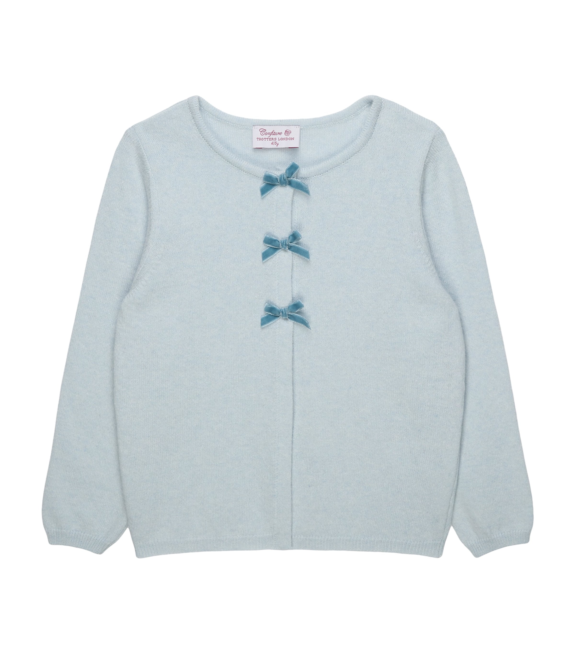 Trotters Velvet Bow Cardigan (2-5 Years) Pale Blue Image 1